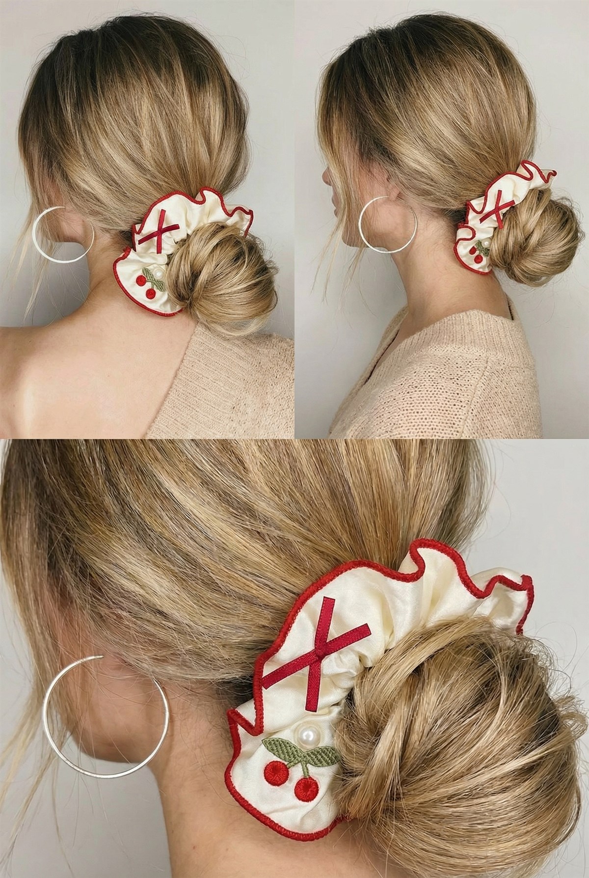 Cherry Pearl Detailed Satin Ecru Elastic Buckle
