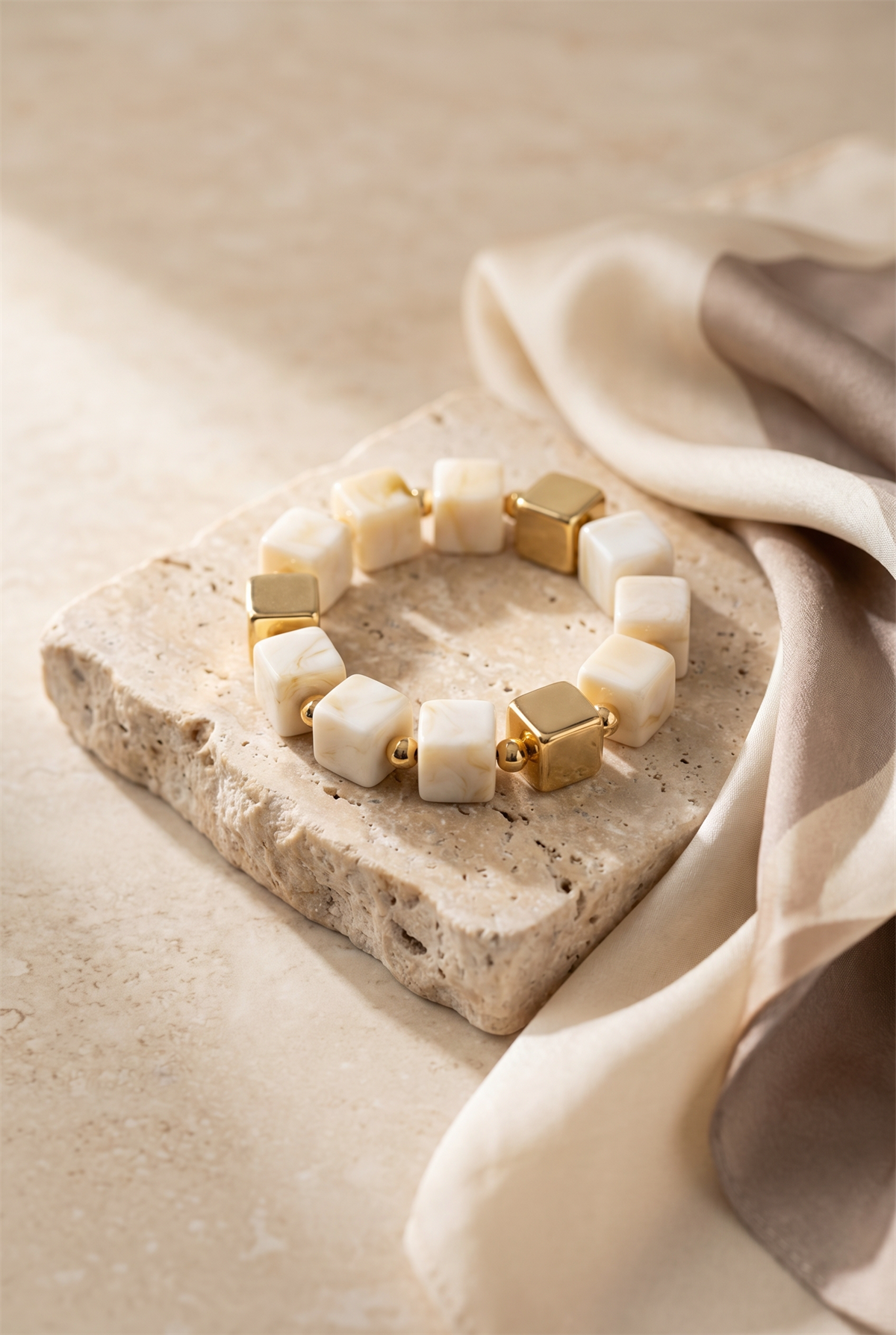 Ecru And Gold Bead Detailed Bracelet