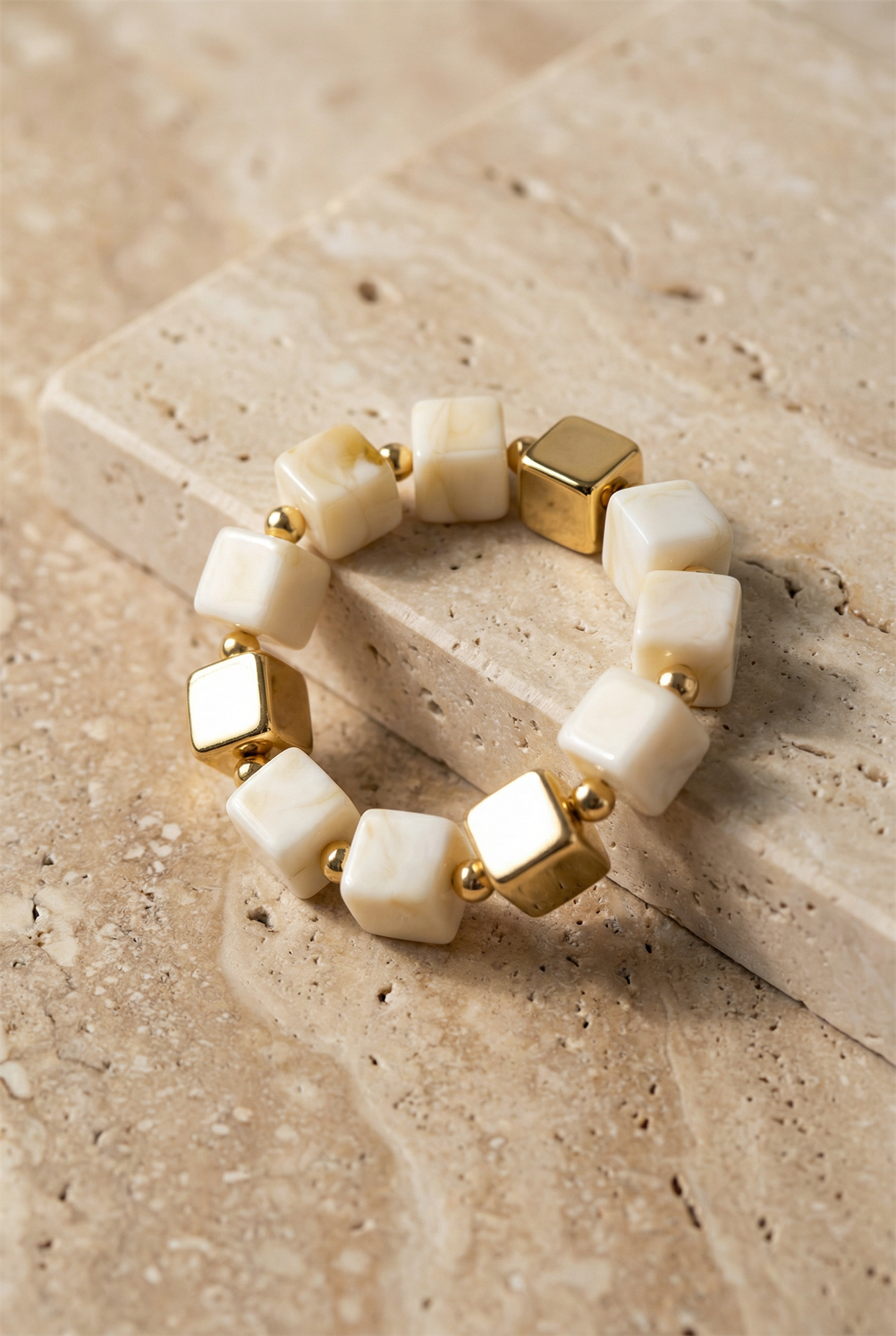 Ecru And Gold Bead Detailed Bracelet