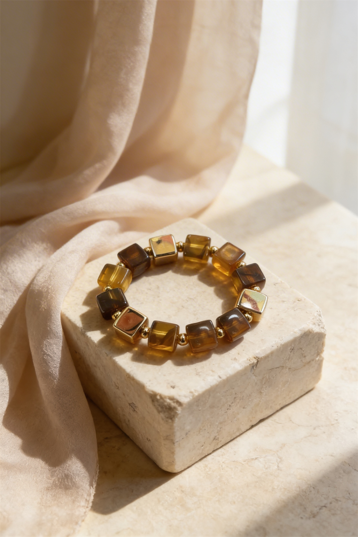 Brown And Gold Bead Detailed Bracelet