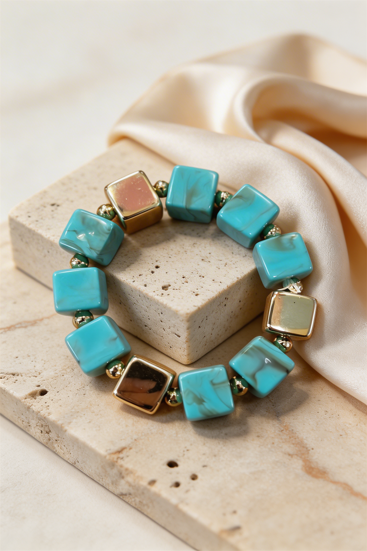 Turquoise And Gold Bead Detailed Bracelet