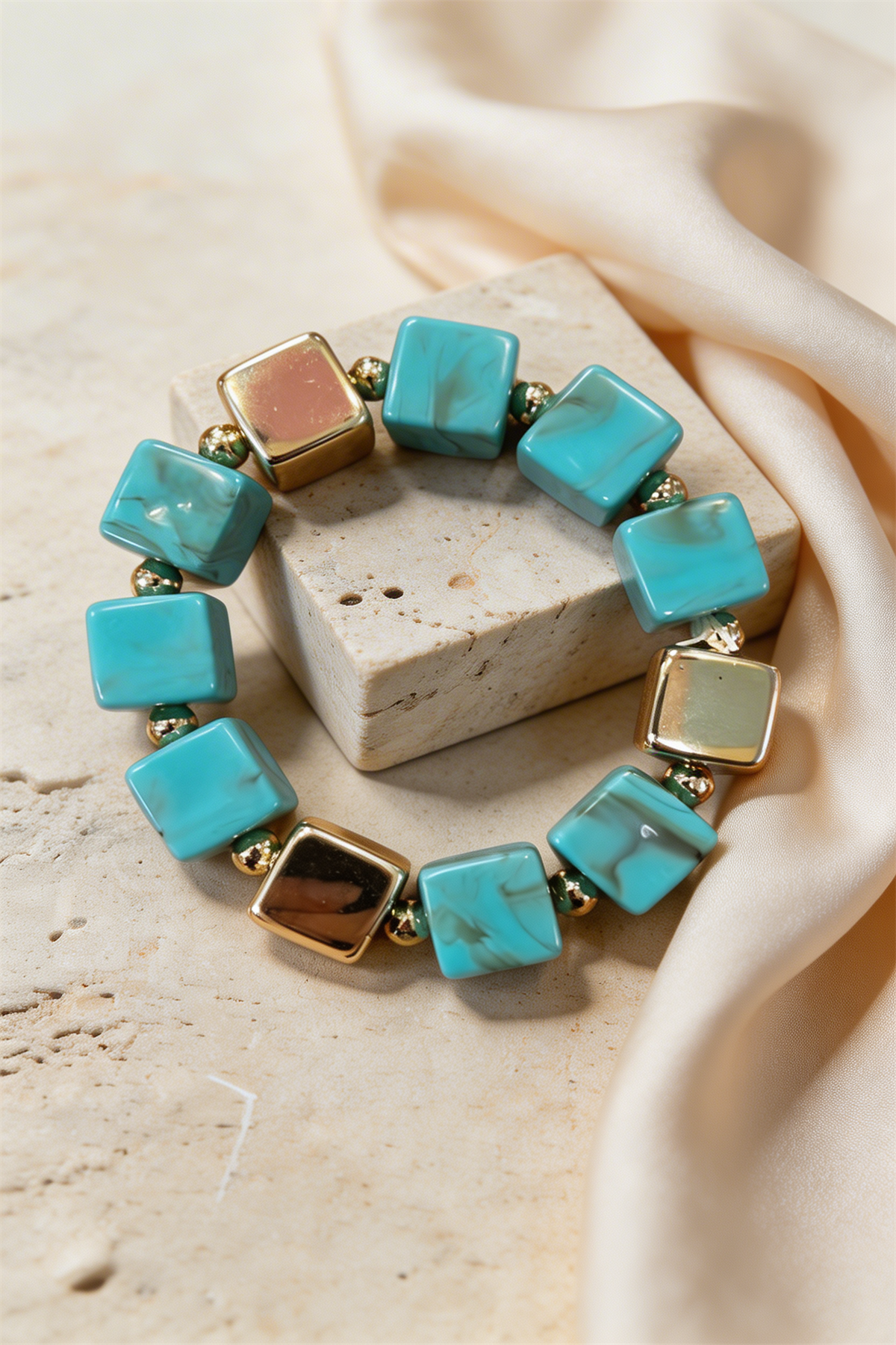 Turquoise And Gold Bead Detailed Bracelet