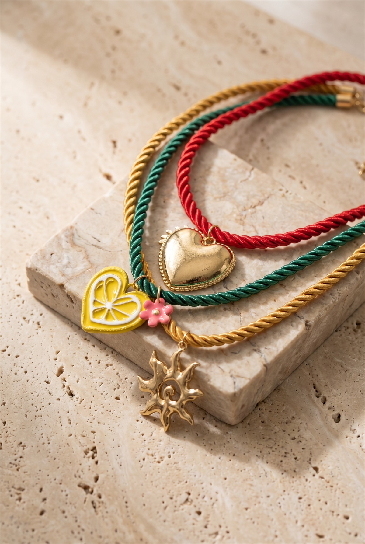 Womens Colorful Mixed Charm Detailed 3-Piece Necklace Set