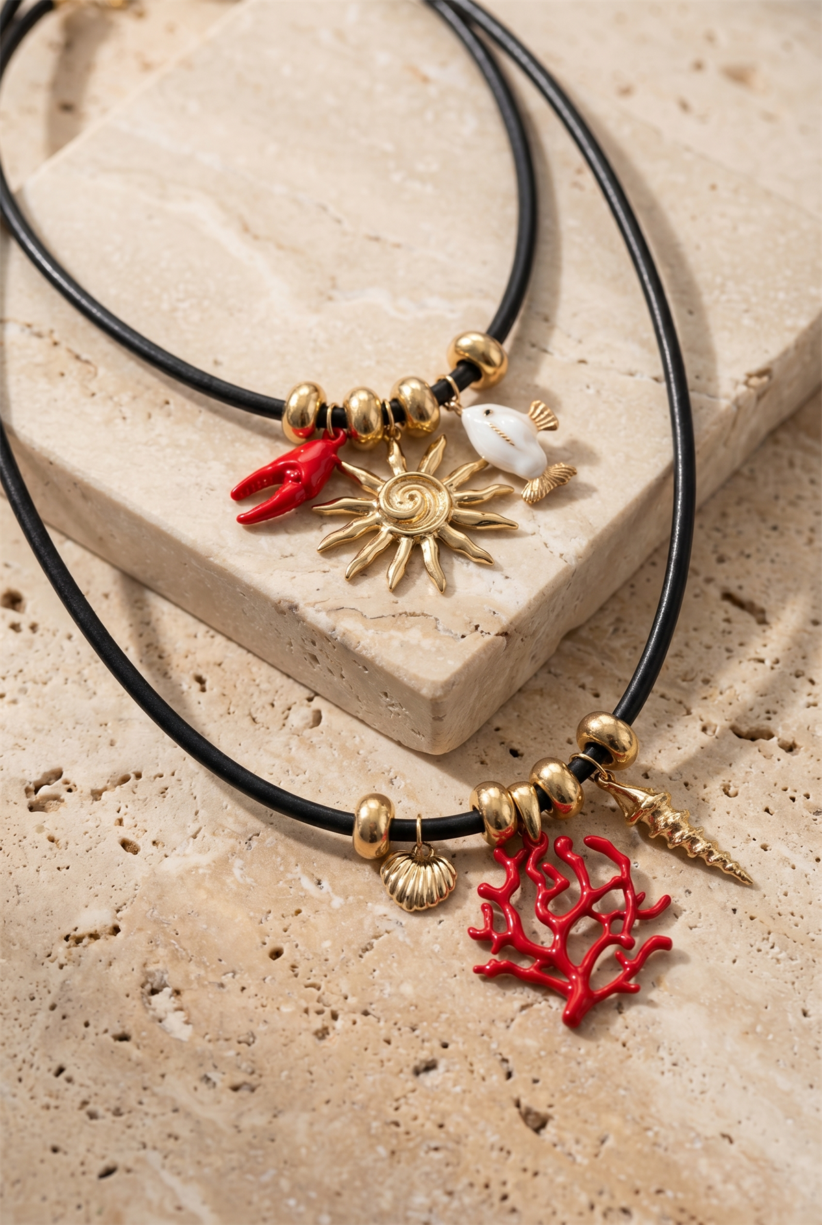 Womens Sea Themed Multiple Charm Necklace