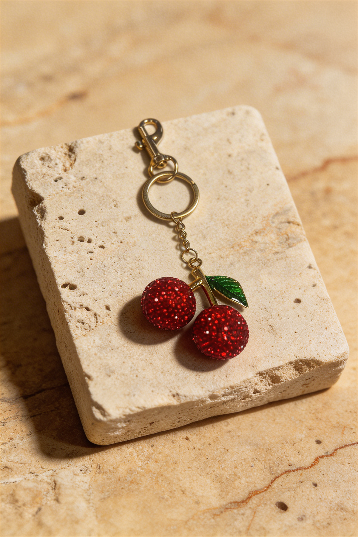 Womens Red Stone Cherry Charm