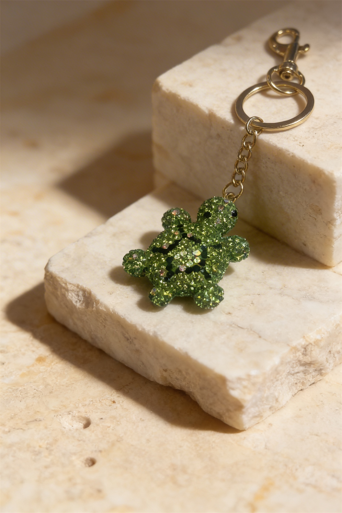 Womens Green Stone Turtle Charm