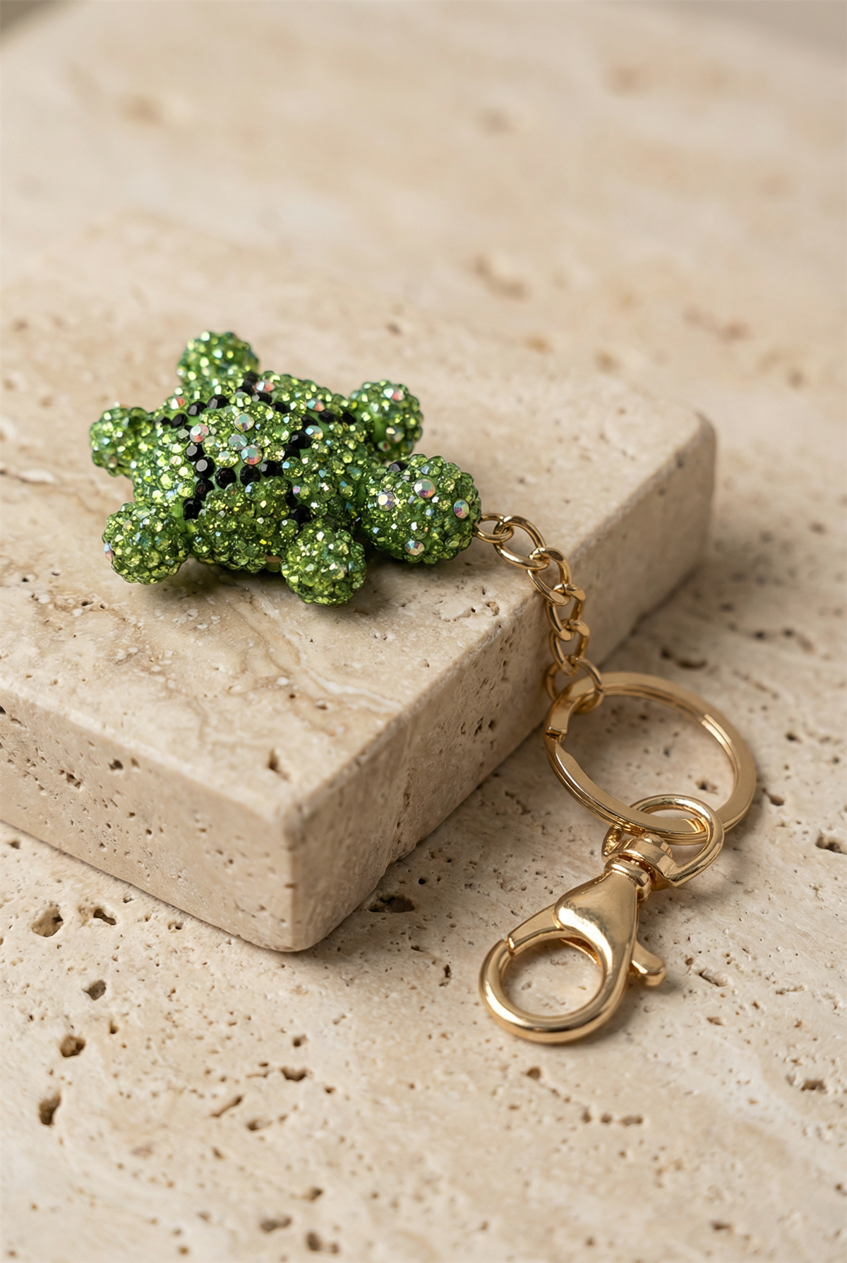 Womens Green Stone Turtle Charm