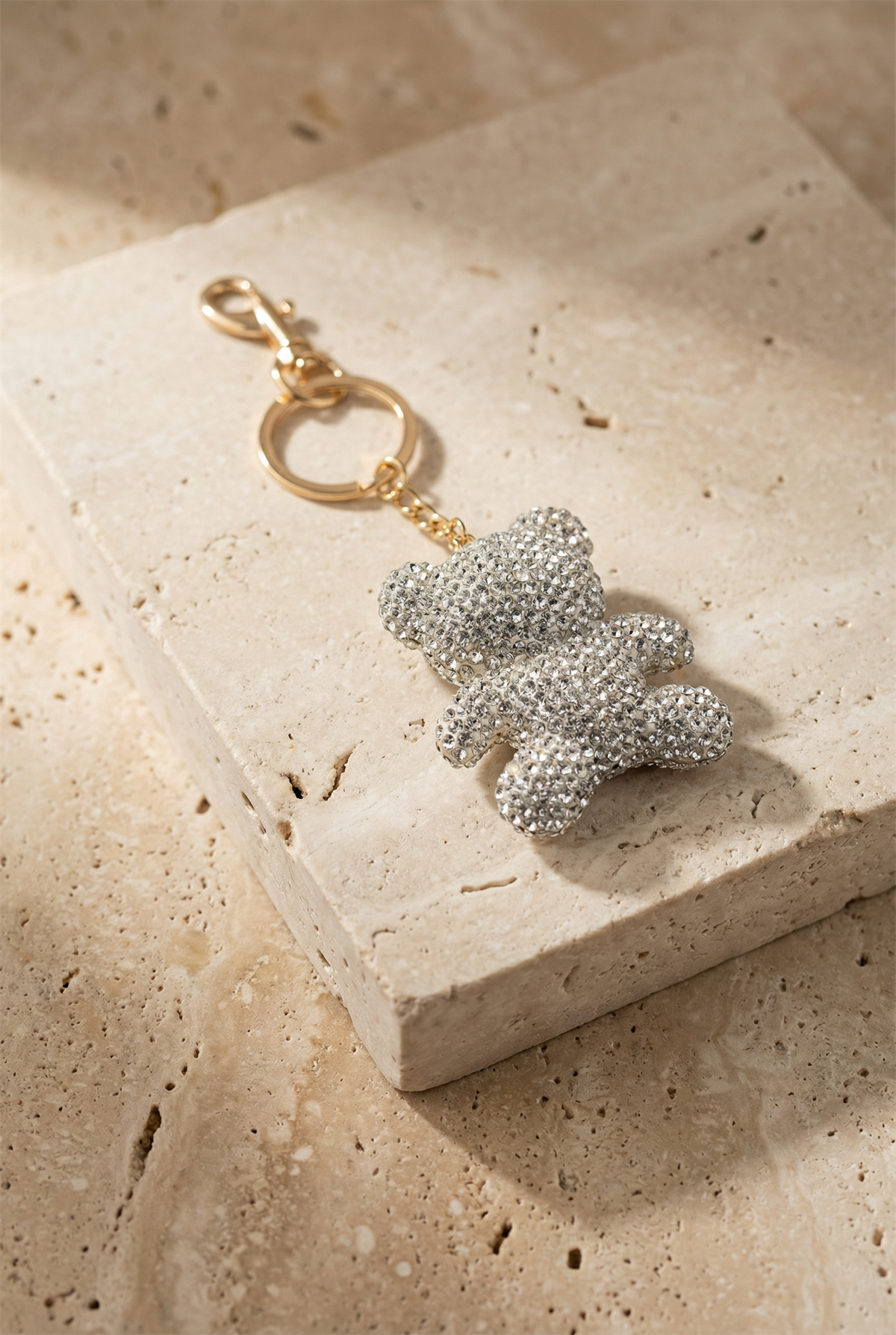 Womens Silver Stone Teddy Bear Charm