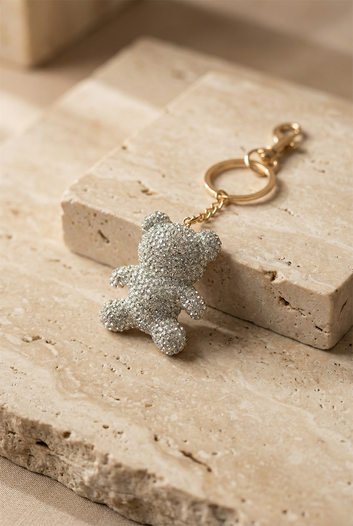 Womens Silver Stone Teddy Bear Charm