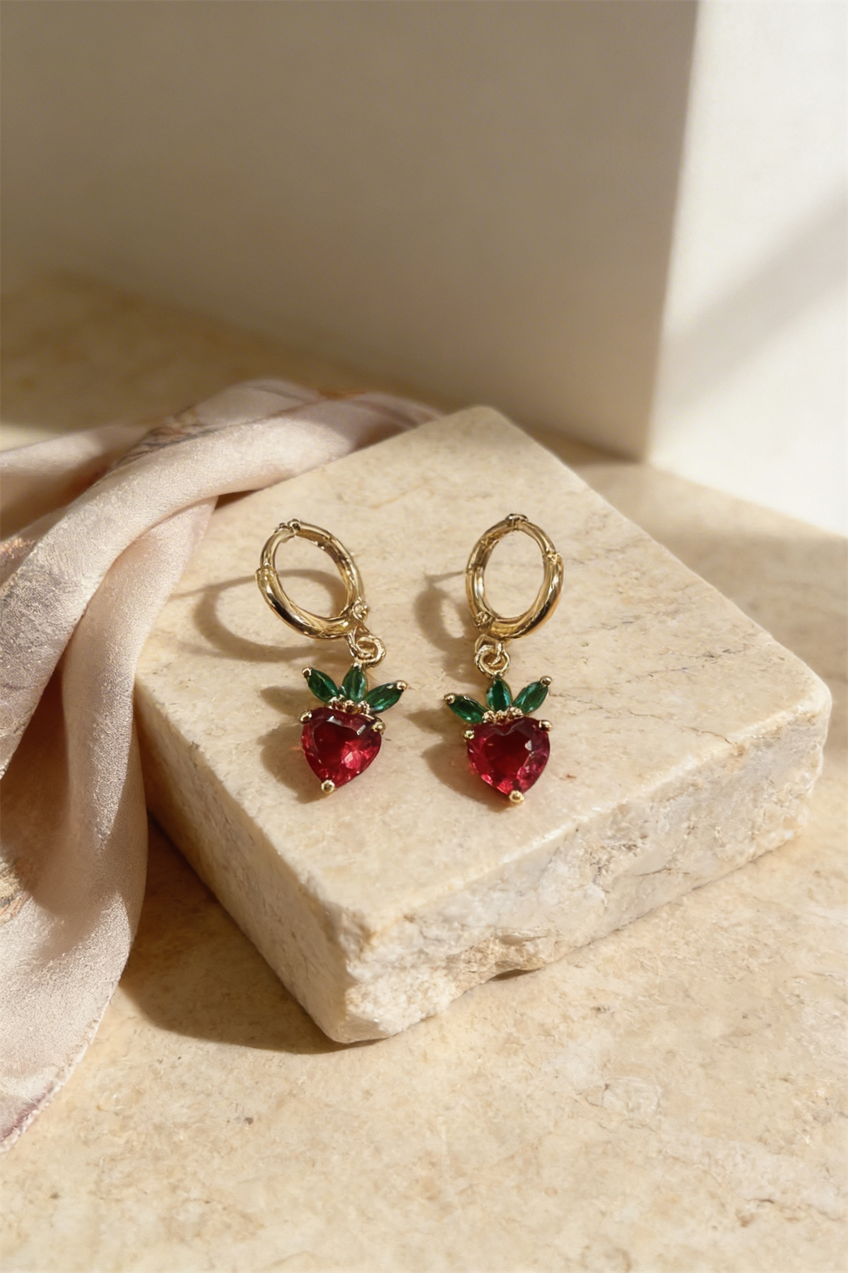 Womens Strawberry Stone Gold Earrings