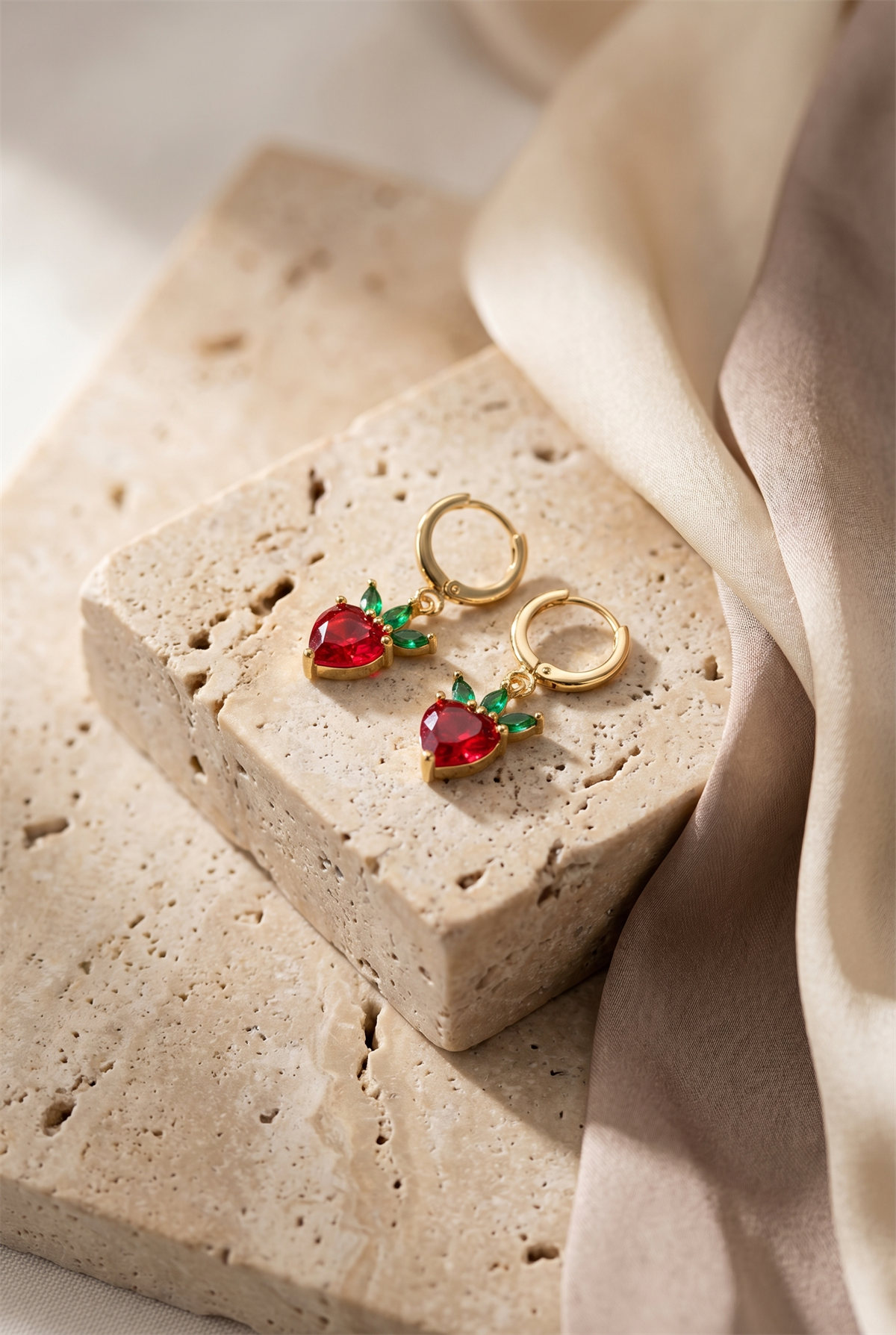 Womens Strawberry Stone Gold Earrings