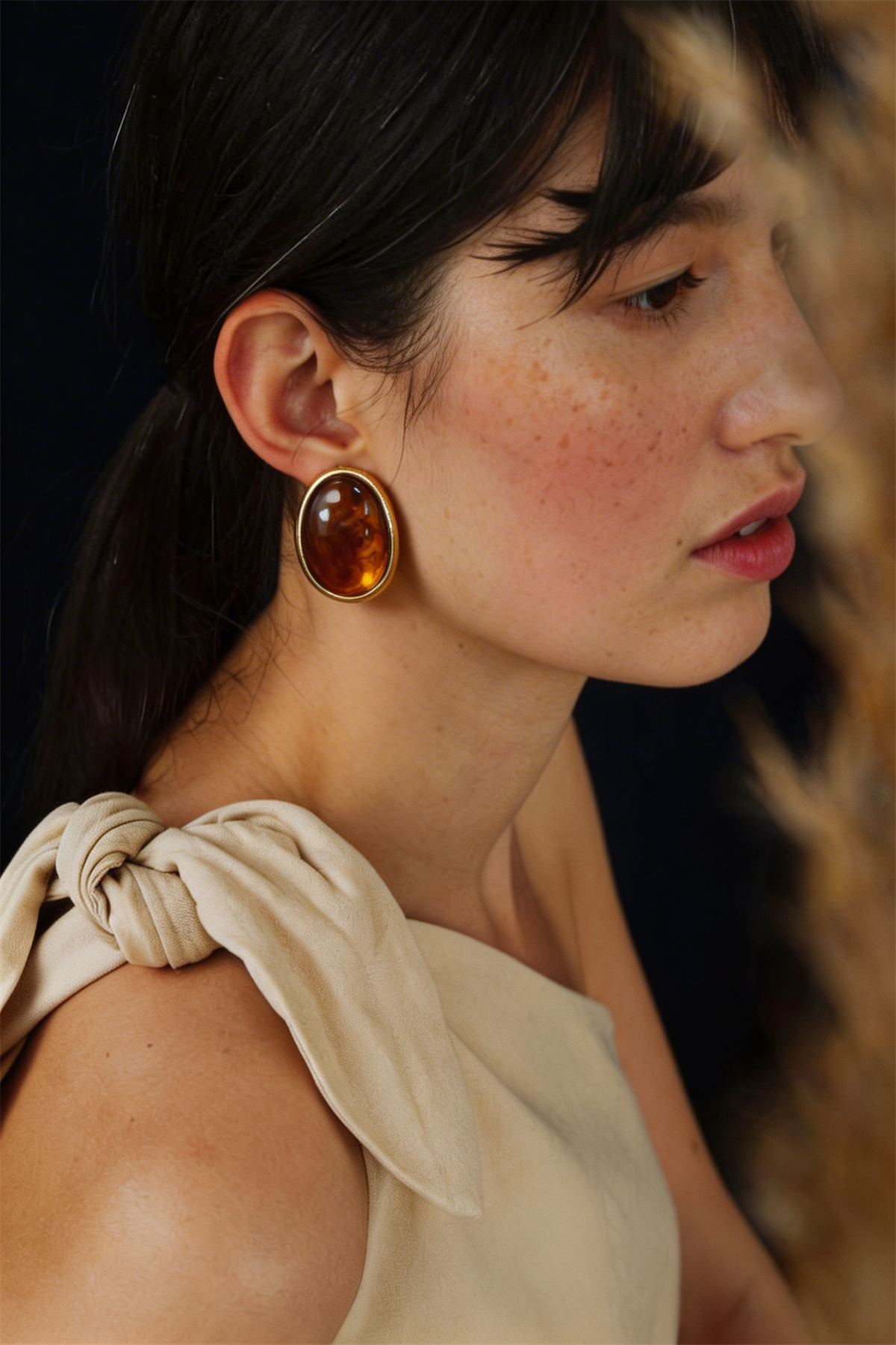 Womens Amber Look Oval Stone Earrings