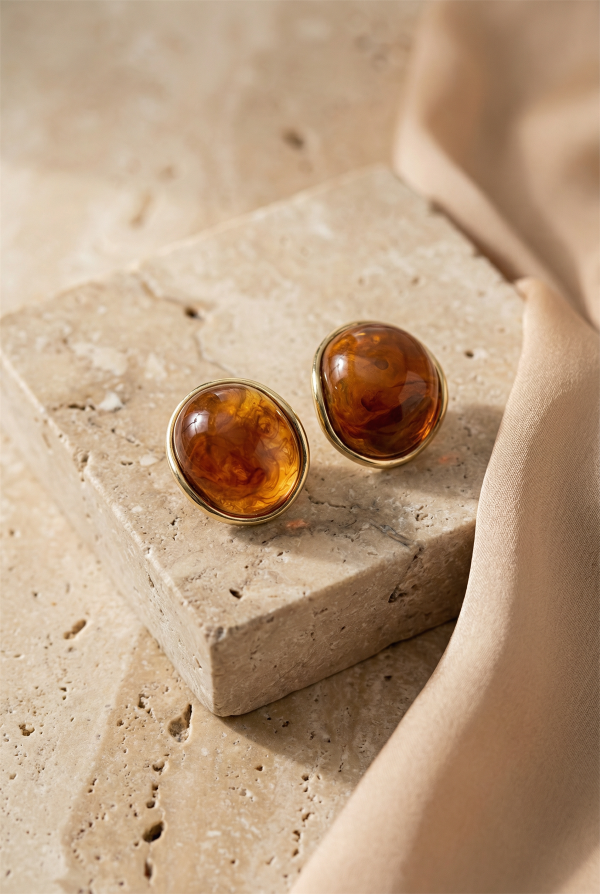 Womens Amber Look Oval Stone Earrings