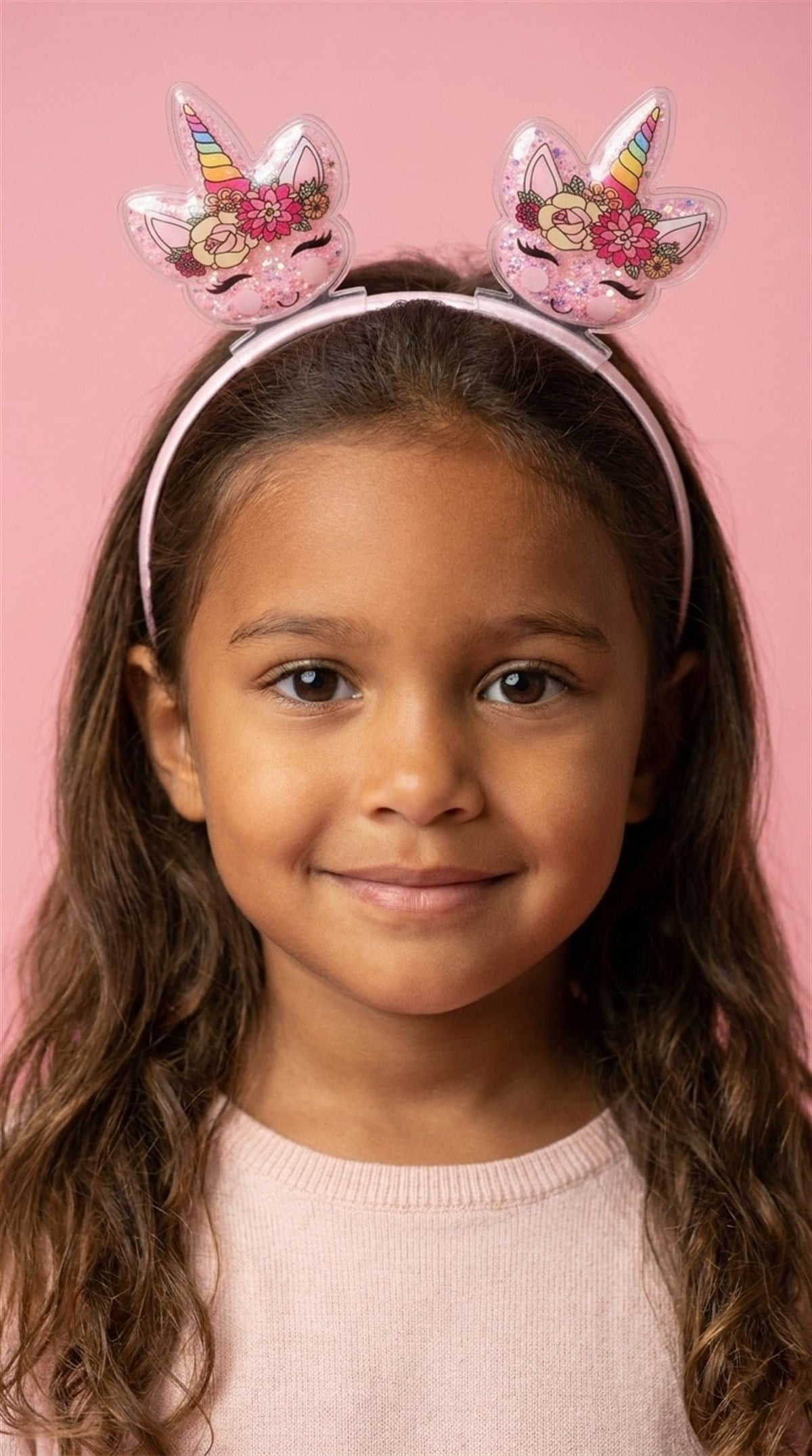 Kız Çocuk 3D Unicorn Parıltılı Açık Pembe Taç