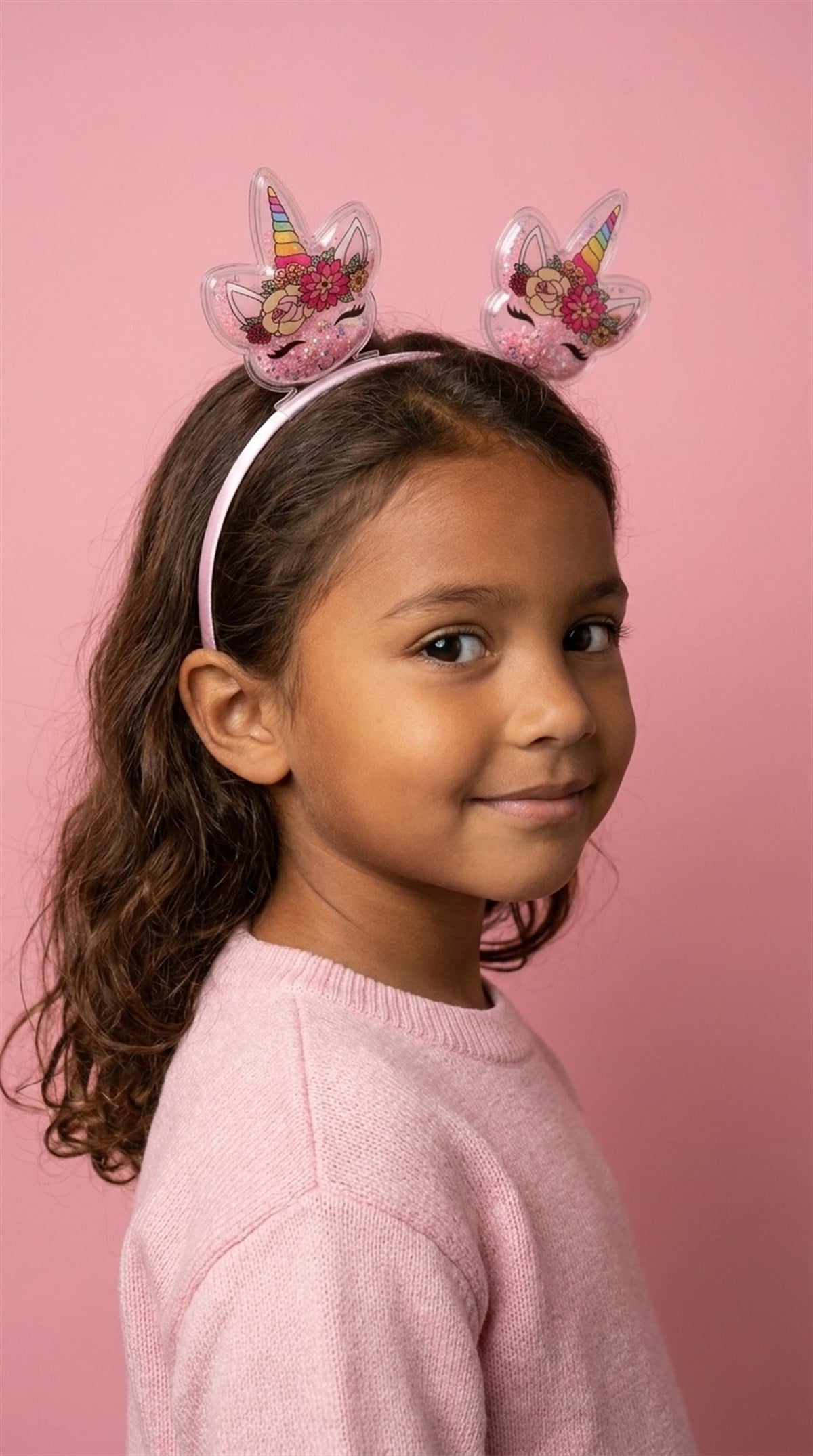 Kız Çocuk 3D Unicorn Parıltılı Açık Pembe Taç