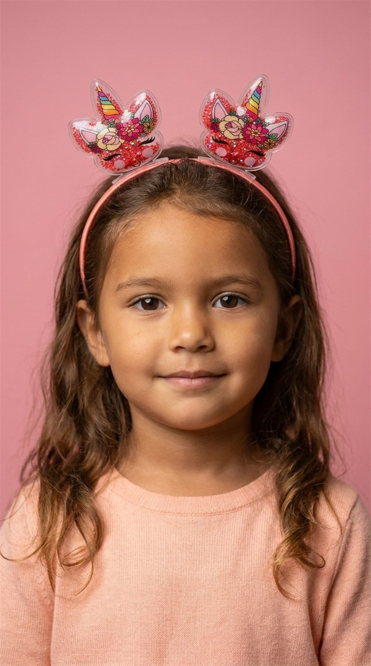 Kız Çocuk 3D Unicorn Parıltılı Pembe Taç