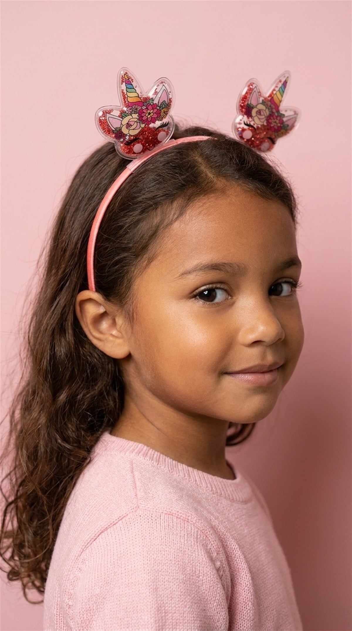 Kız Çocuk 3D Unicorn Parıltılı Pembe Taç