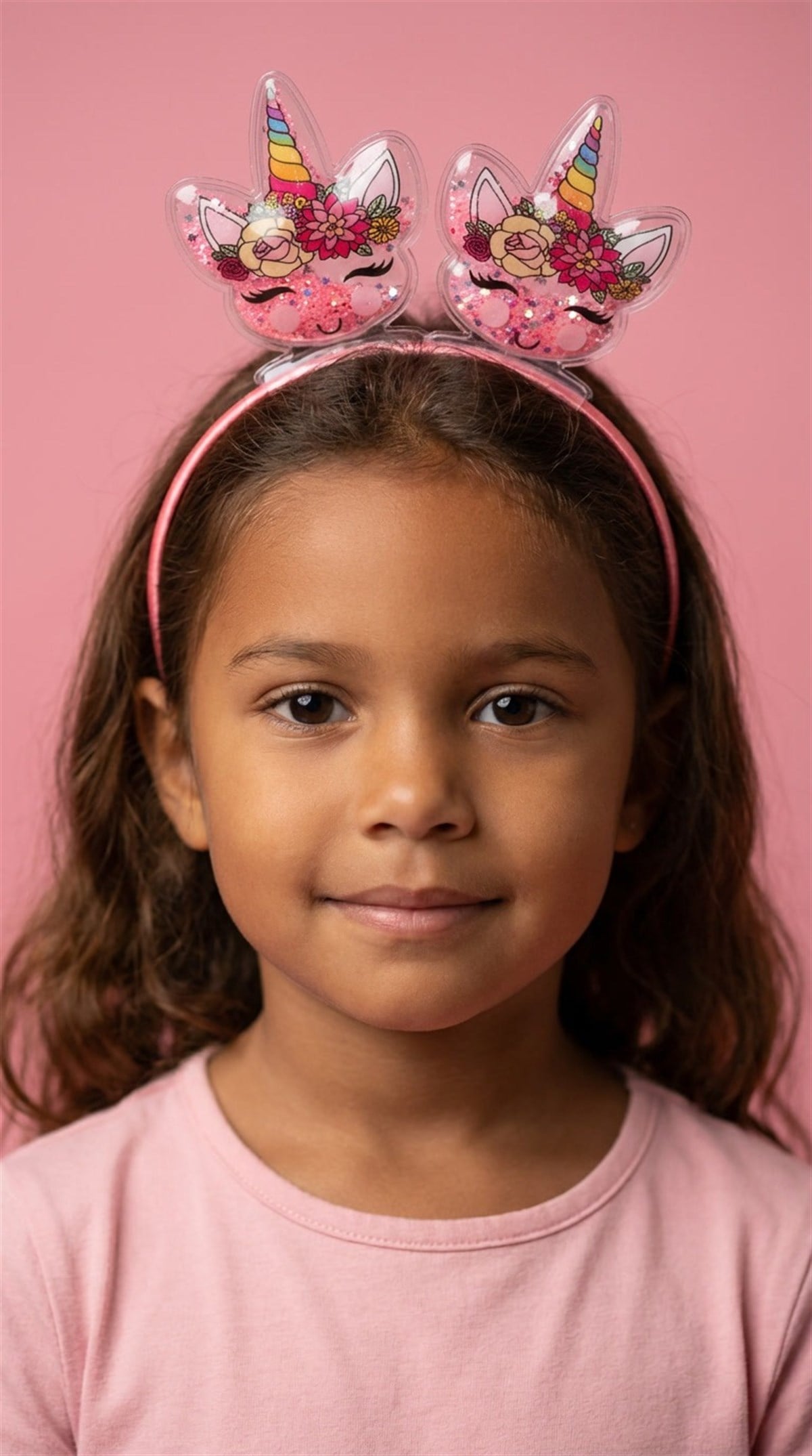 Kız Çocuk 3D Unicorn Parıltılı Pembe Mix Taç