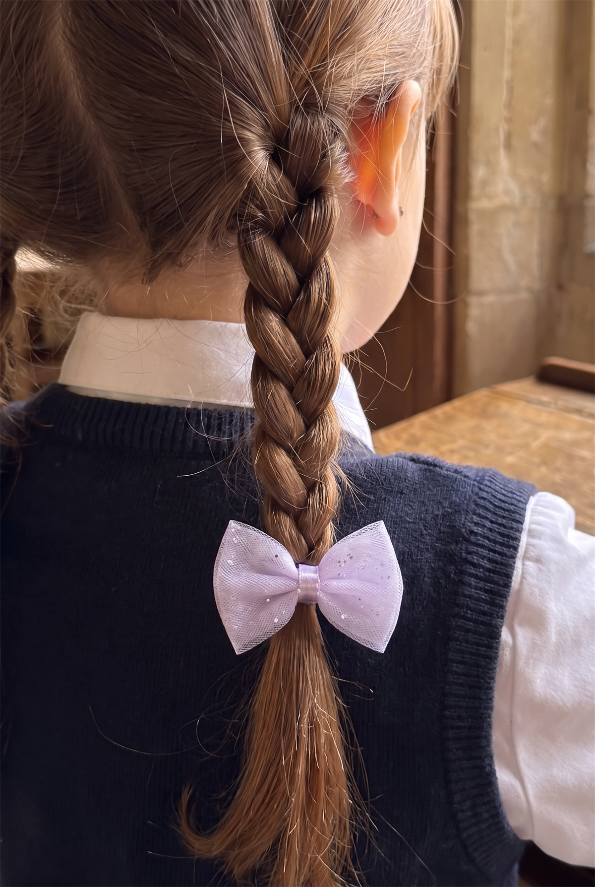 Kız Çocuk Tül Fiyonklu 2li Lastik Toka Lila