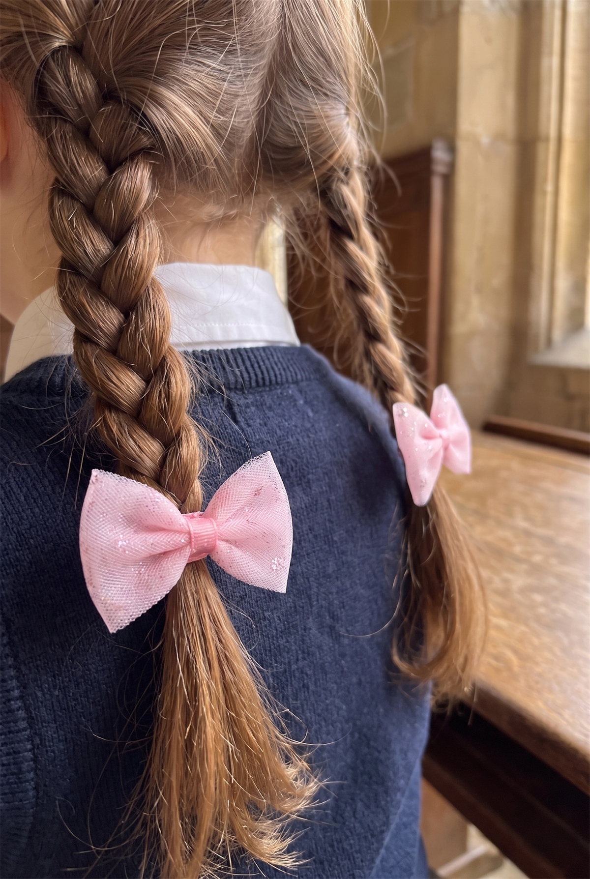 Kız Çocuk Tül Fiyonklu 2li Lastik Toka Açık Pembe