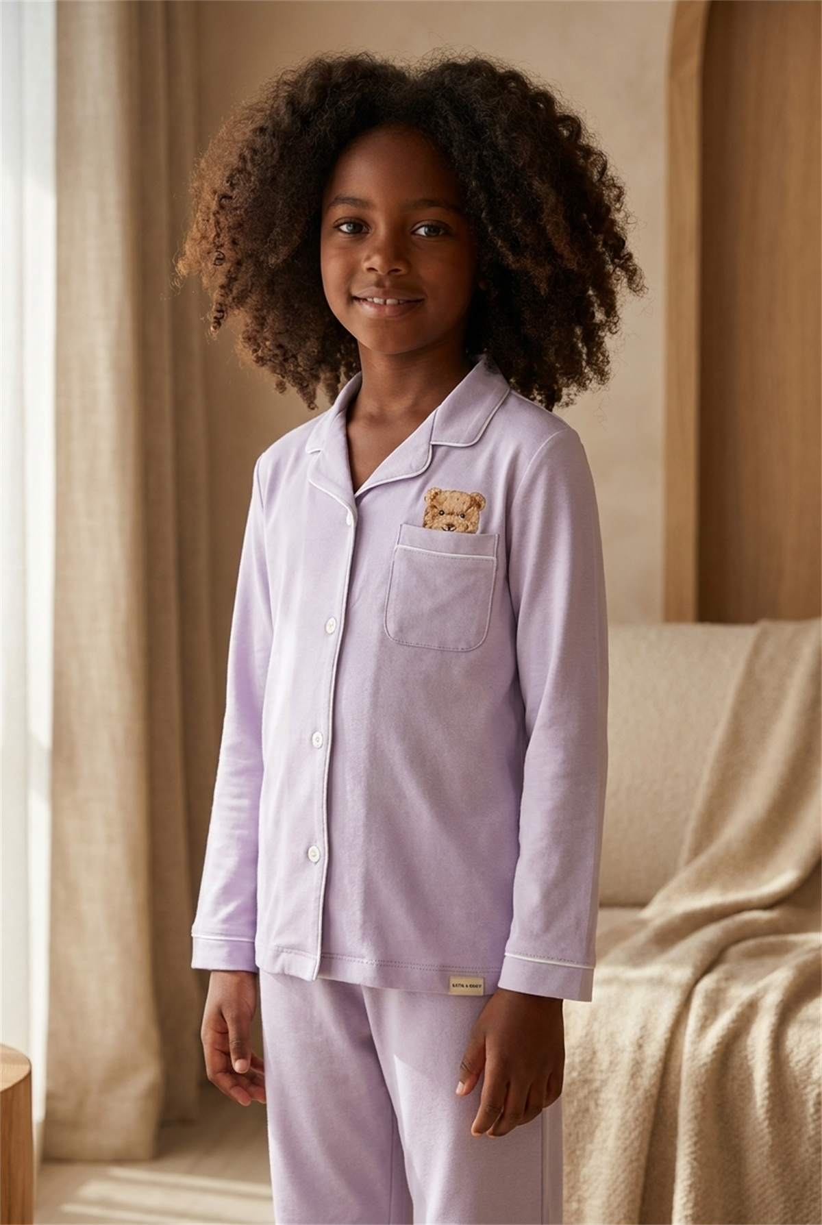 Teddy Kutulu Kız Çocuk Pijama Takımı Lila