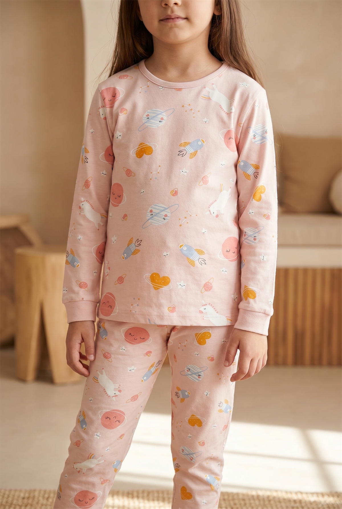 Unicorn Kutulu Kız Çocuk Pijama Takımı Pembe