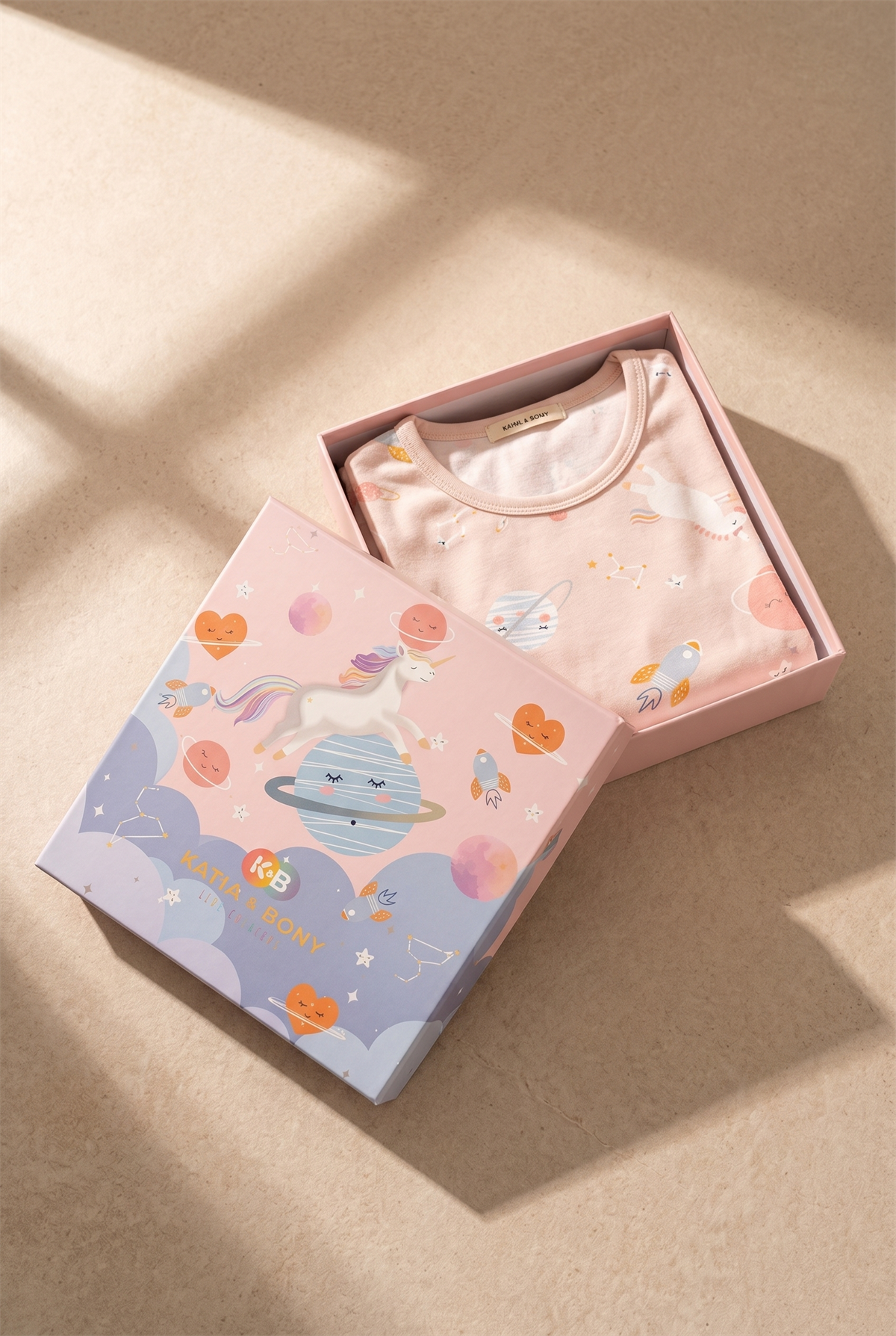 Unicorn Kutulu Kız Çocuk Pijama Takımı Pembe
