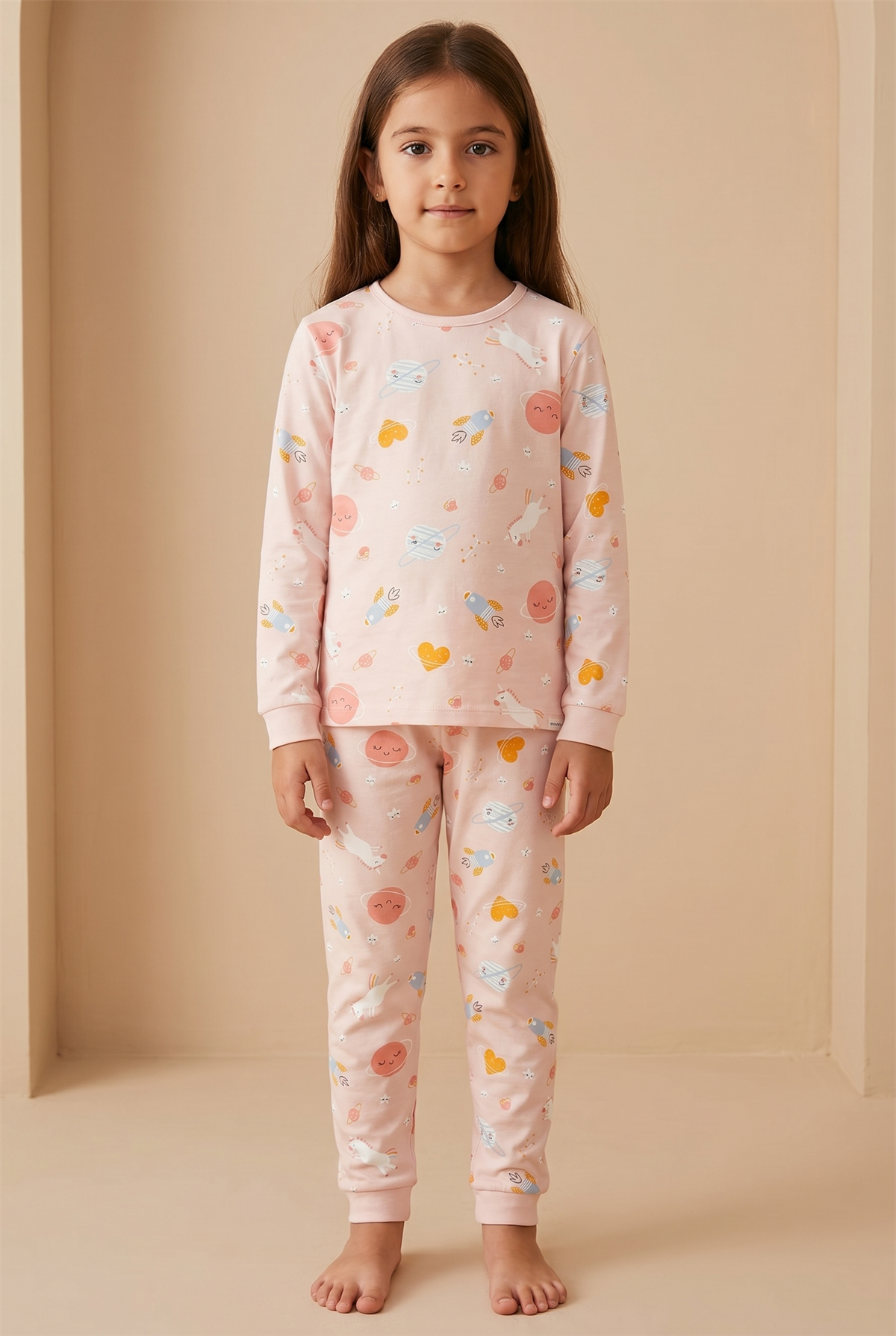 Unicorn Kutulu Kız Çocuk Pijama Takımı Pembe