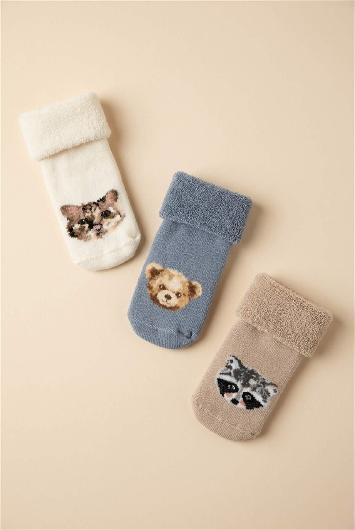 3Pck Anımal Pattern Towel Baby Socks Socks Patterned