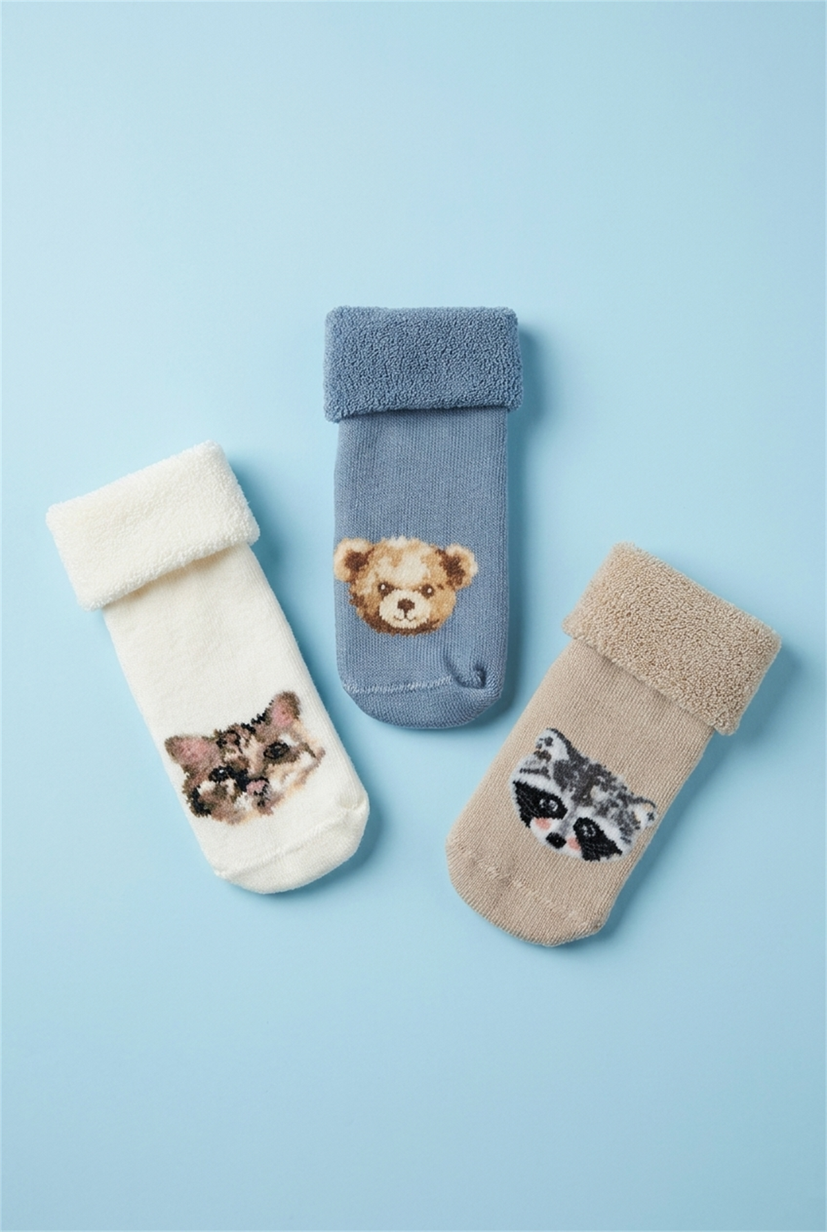 3Pck Anımal Pattern Towel Baby Socks Socks Patterned