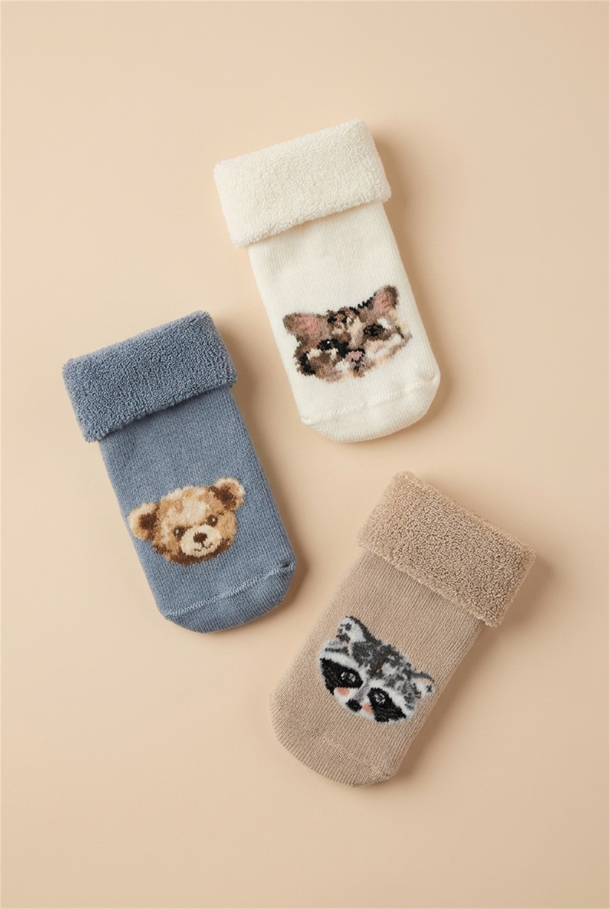 3Pck Anımal Pattern Towel Baby Socks Socks Patterned