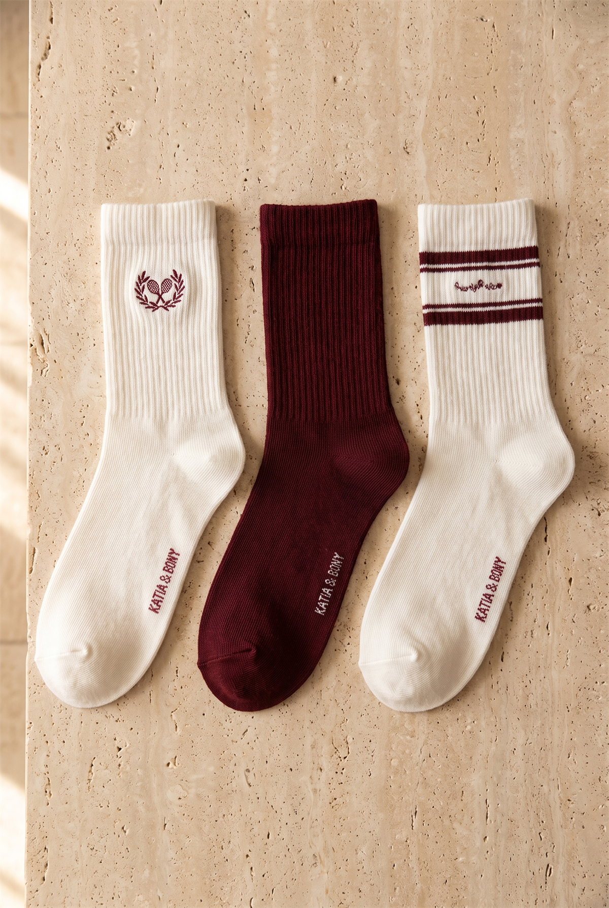 Unisex 3lü Raket Nakışlı Spor Soket Çorap