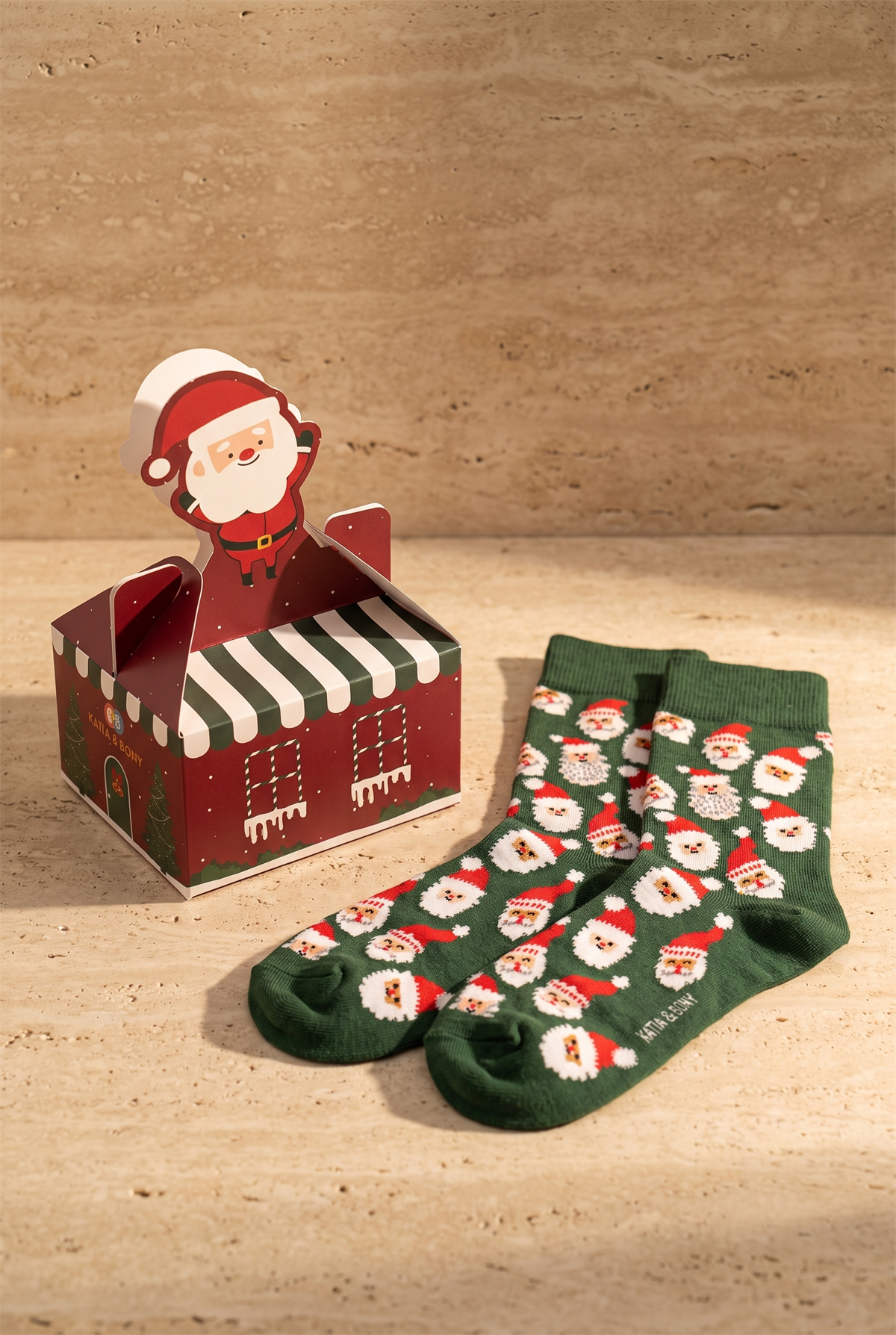 Unisex Noel Baba Kutulu Pamuklu Soket Çorap Yeşil