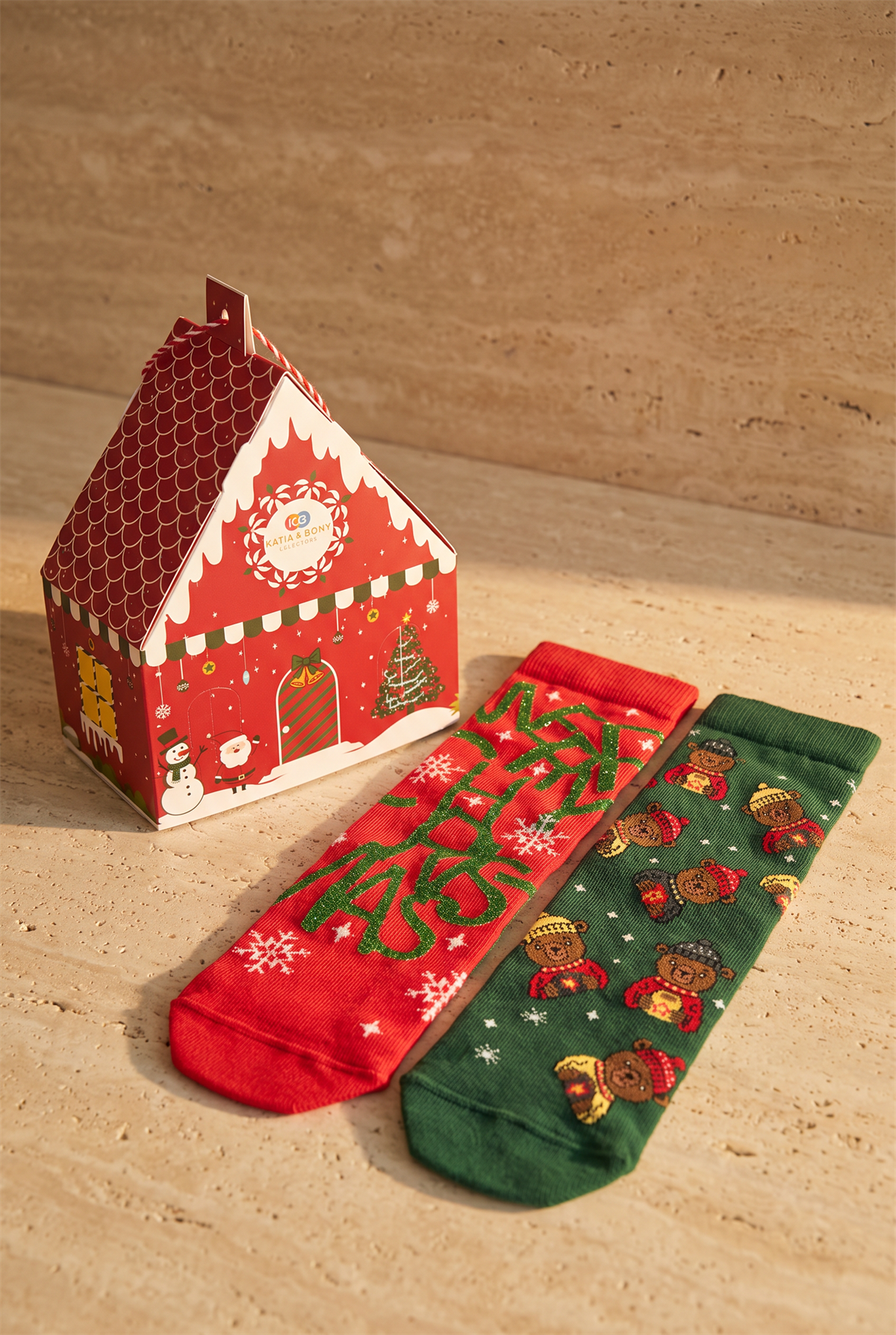 Unisex Christmas Kutulu 2li Pamuklu Soket Çorap