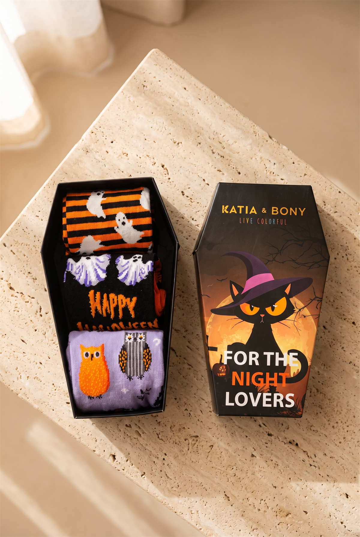 22601U4026 3PCK HALLOWEEN KUTULU UNISEX SOKET ÇORAP ÇOK RENKLİ