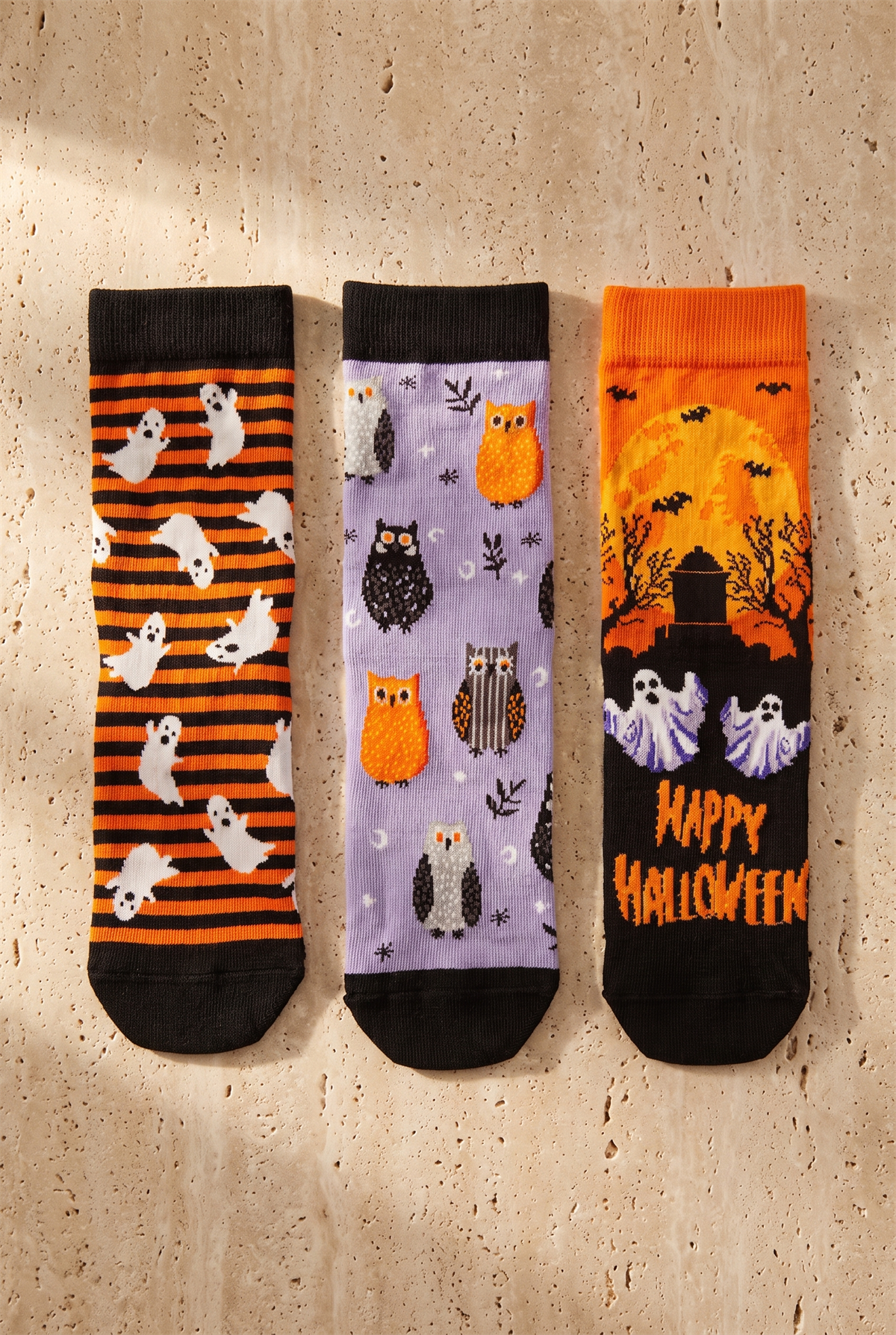 22601U4026 3PCK HALLOWEEN KUTULU UNISEX SOKET ÇORAP ÇOK RENKLİ