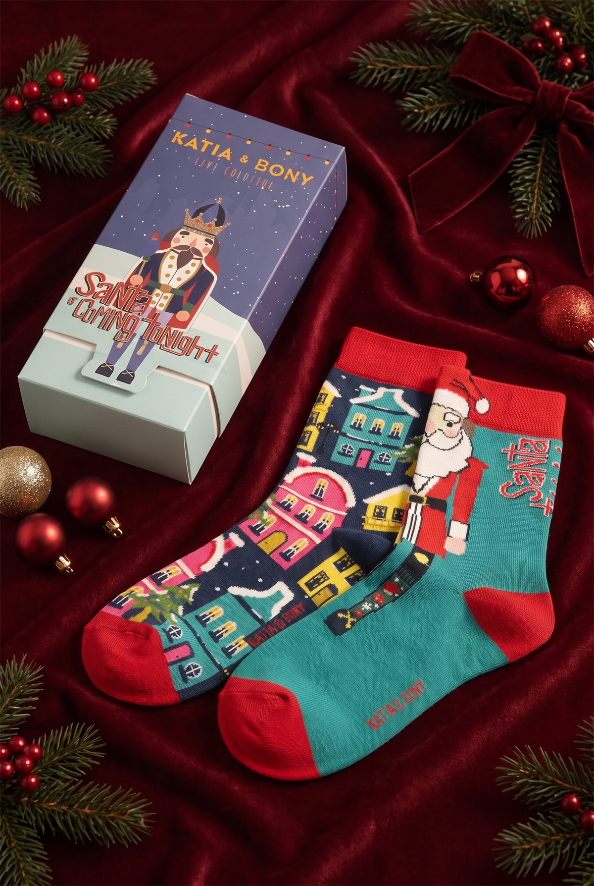 Unisex Yılbaşı Kutulu 2li Santa Desenli Soket Çorap