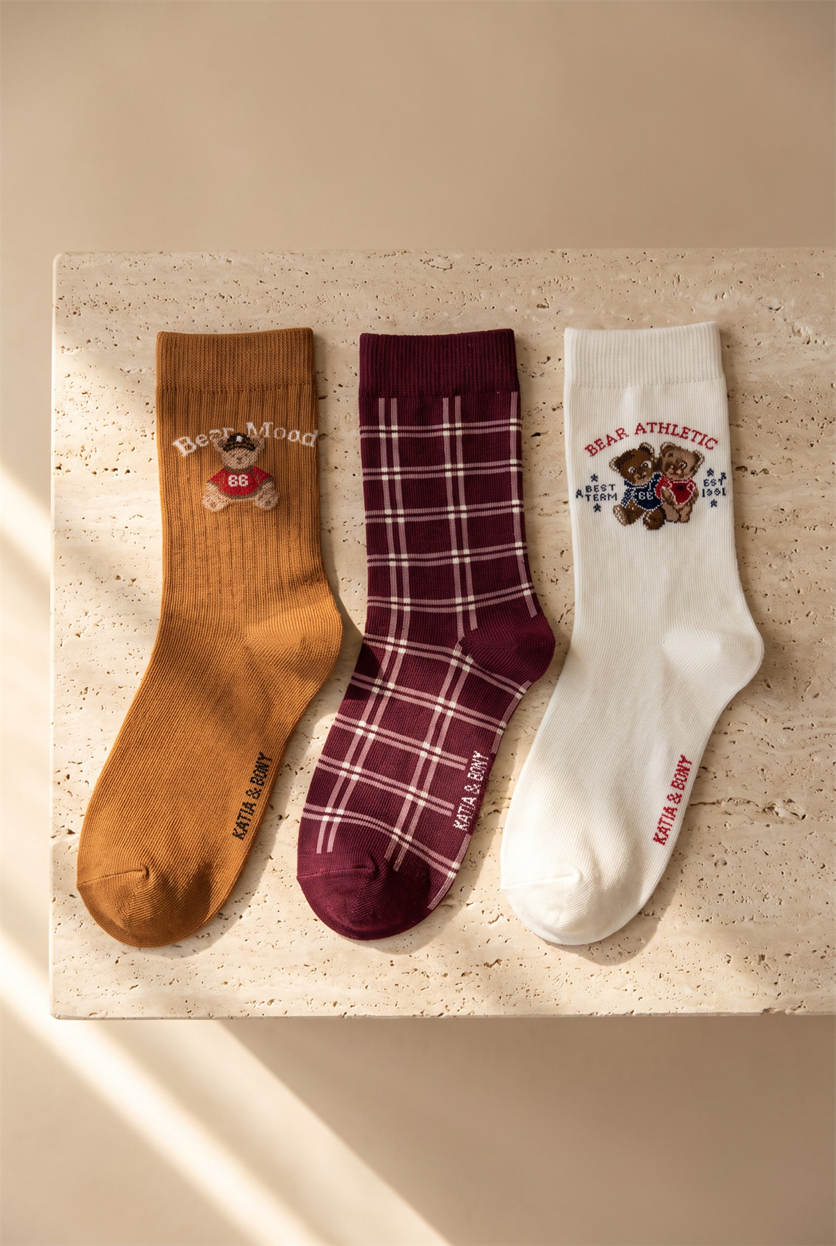Unisex Bear Athletic Kutulu 3lü Teddy Desenli Pamuklu Soket Çorap