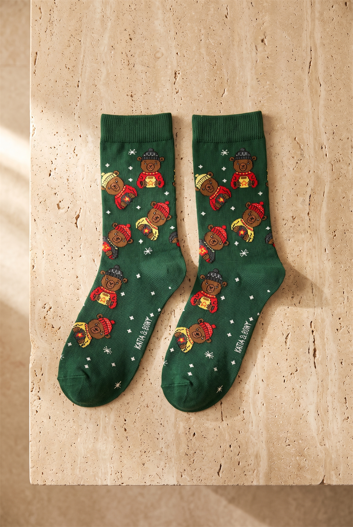 Unisex Noel Baba Kutulu Pamuklu Yeşil Yılbaşı Soket Çorabı