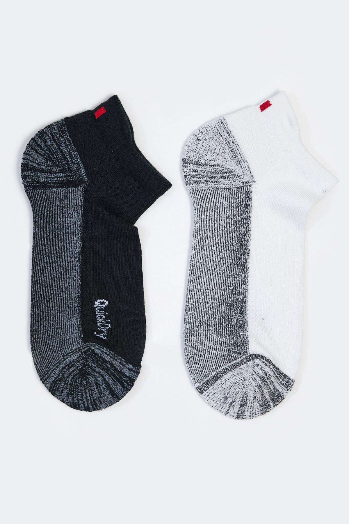 2li Paket Erkek Golf Patik Çorap Siyah/Beyaz