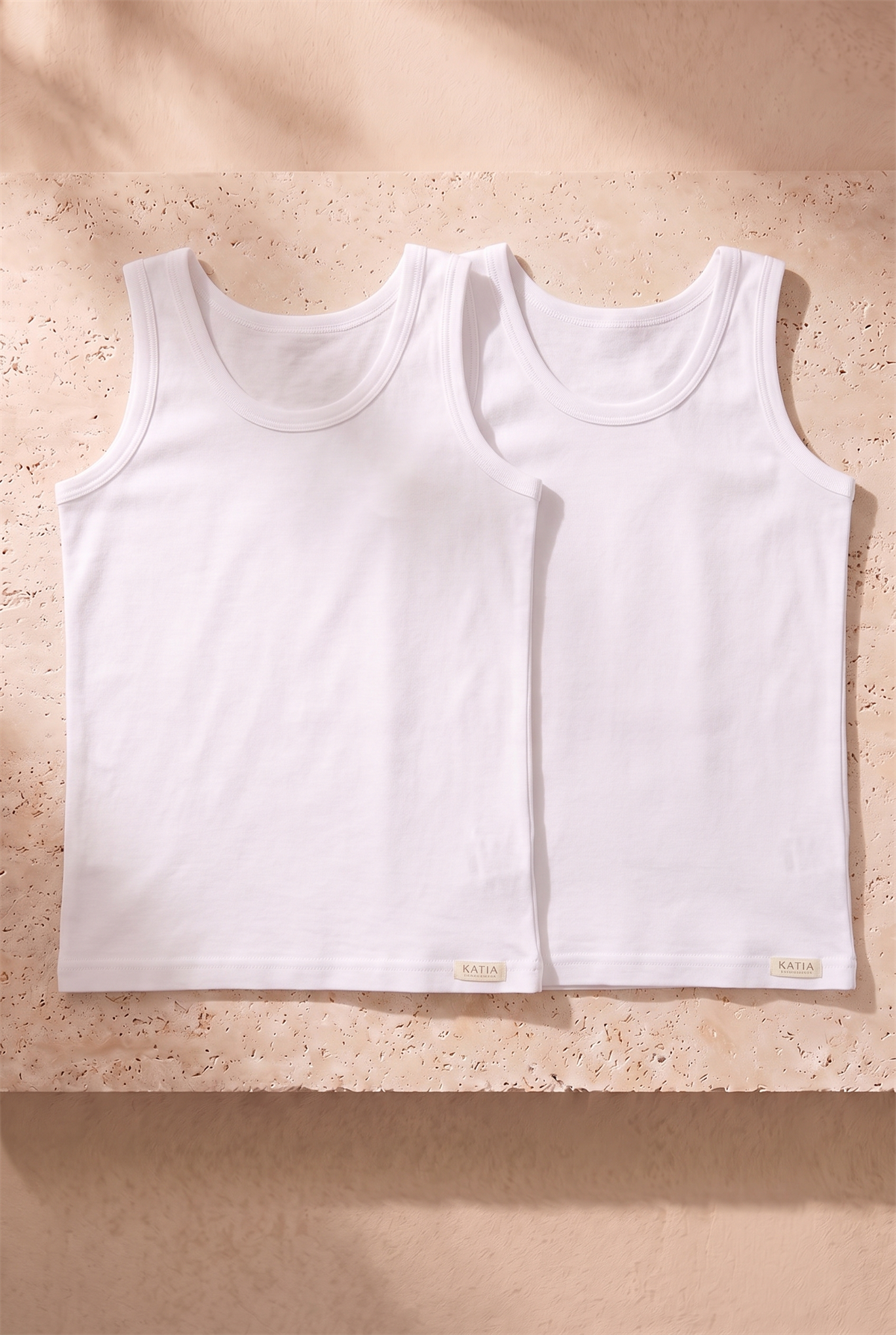 2li Paket Basic Ribanali Beyaz Erkek Çocuk Atlet