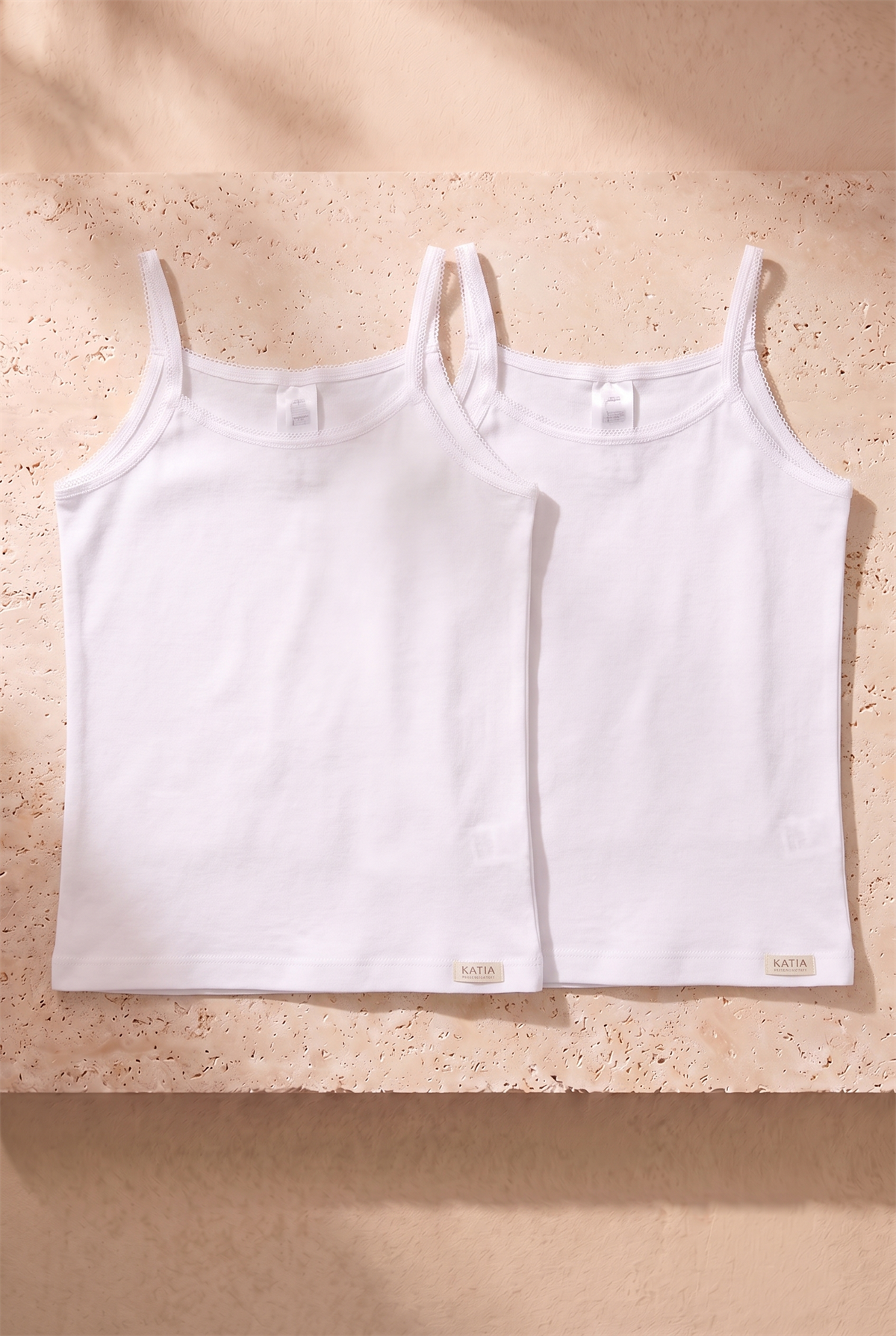 2li Paket Basic Ribanali Beyaz Kız Çocuk Atlet