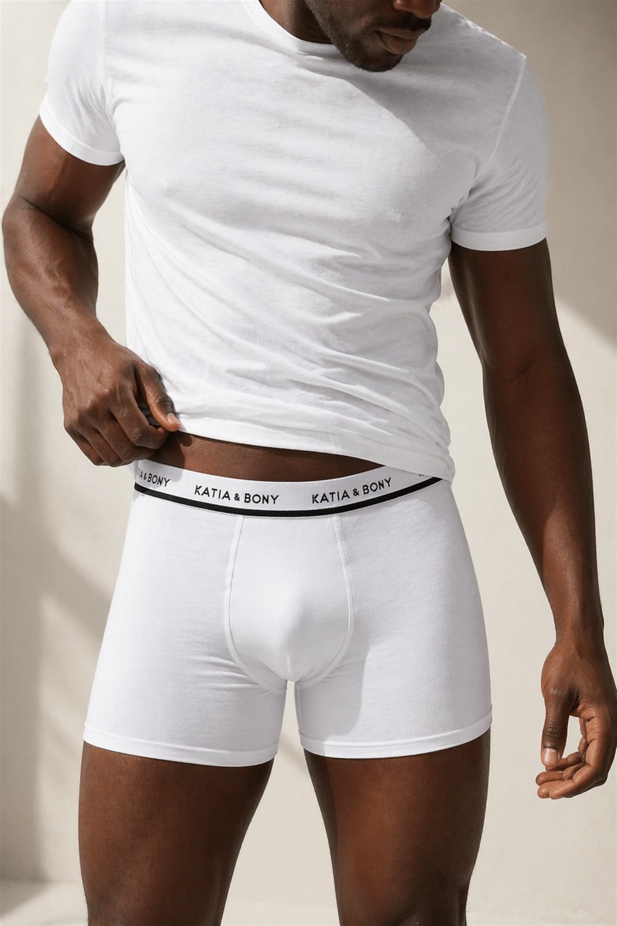 2li Paket Erkek Modal Basıc Boxer Beyaz/Beyaz