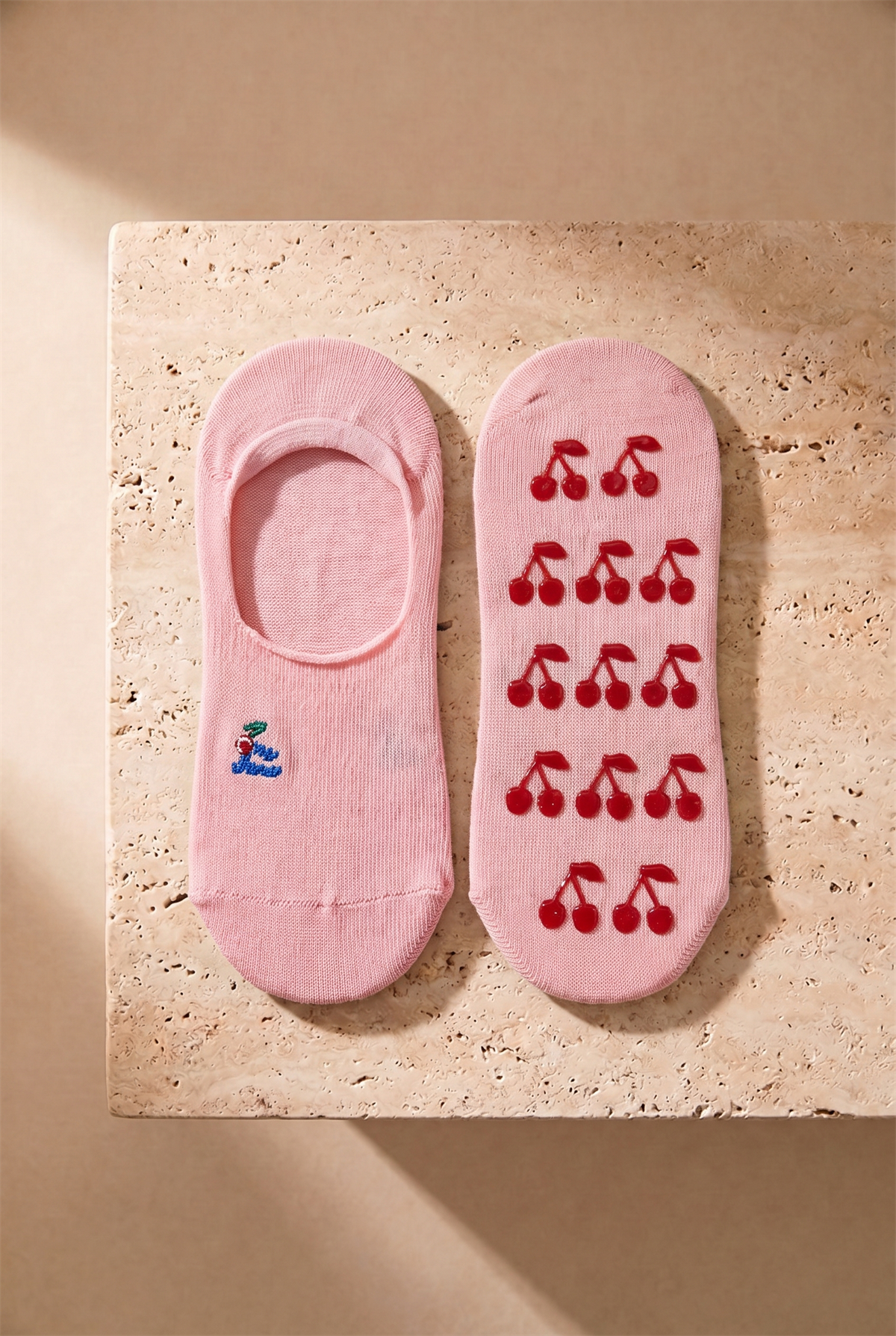 2li Paket Kiraz Desenli Çocuk Görünmez Çorap Çok Renkli