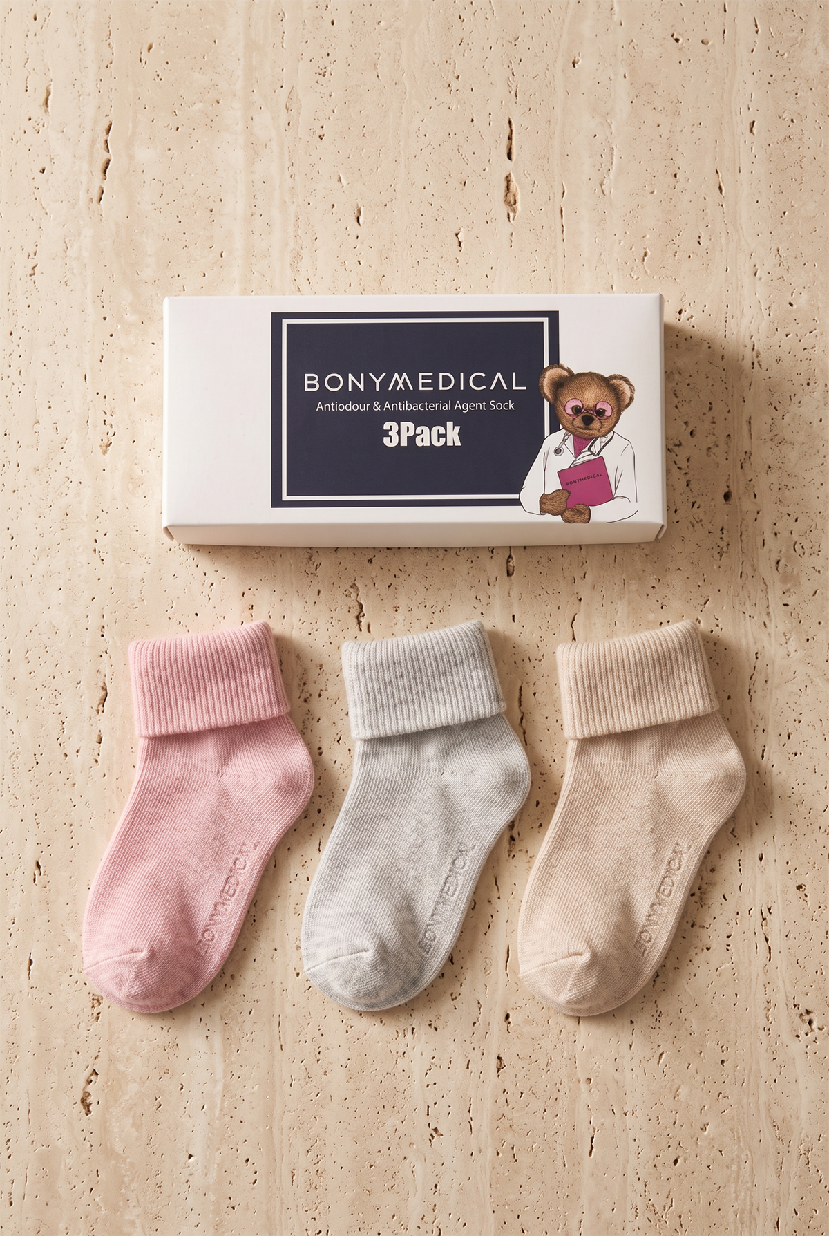 3 lü Paket Medikal Baby Çorap Pembe Patterned