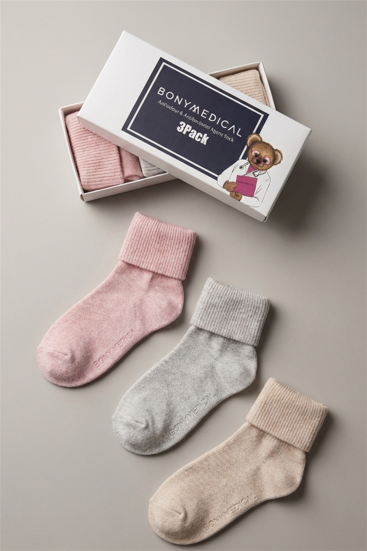 3 lü Paket Medikal Bebek Çorap Pembe Desenli