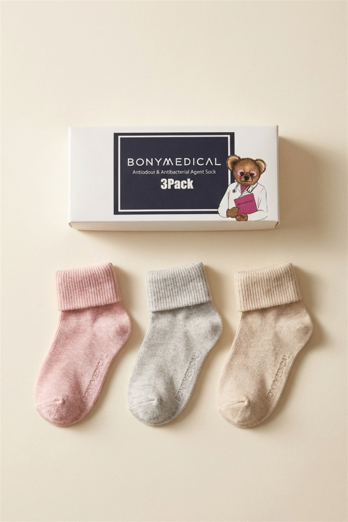 3 lü Paket Medikal Bebek Çorap Pembe Desenli