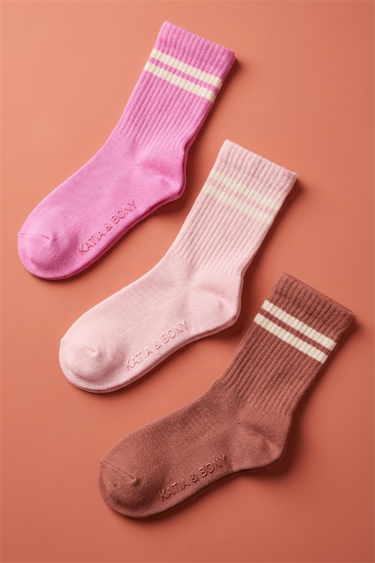 3lü Paket Şeritli Kız Çocuk Soket Çorap Pembe Desenli