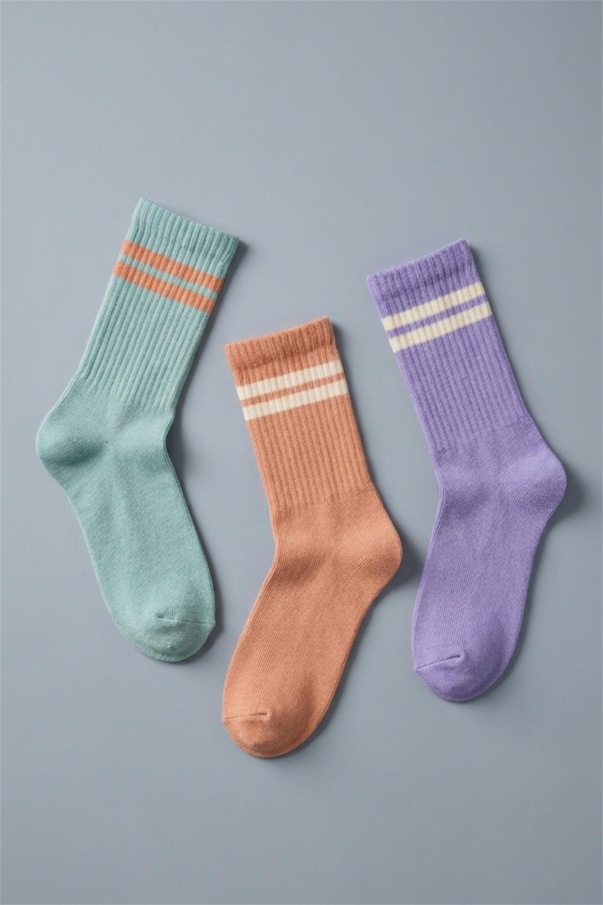3lü Paket Şeritli Kız Çocuk Soket Çorap