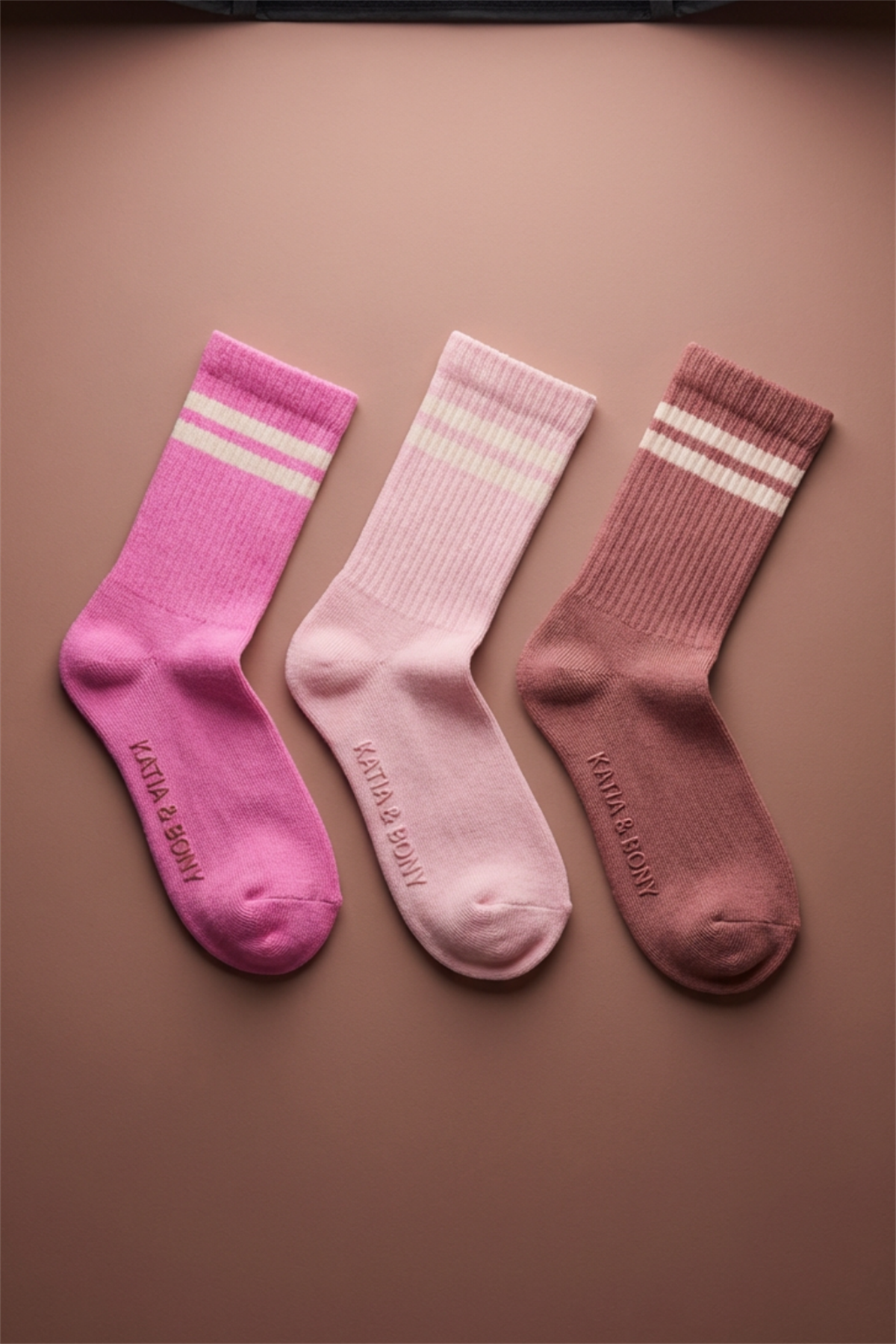 3lü Paket Şeritli Kız Çocuk Soket Çorap Pembe Desenli